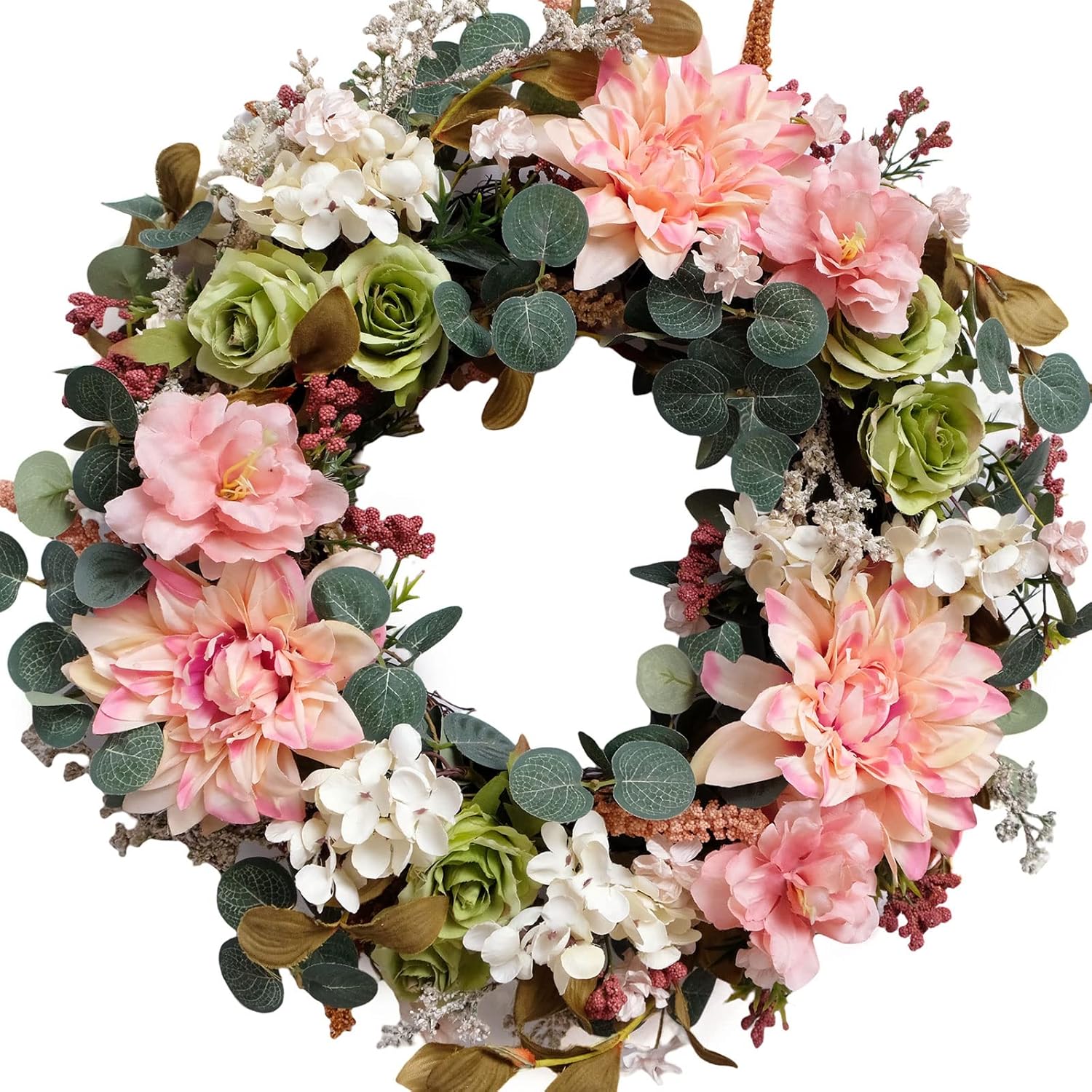 TEMPUS 18 Inch Fall Wreath Artificial Silk Dahlia Rose Decor