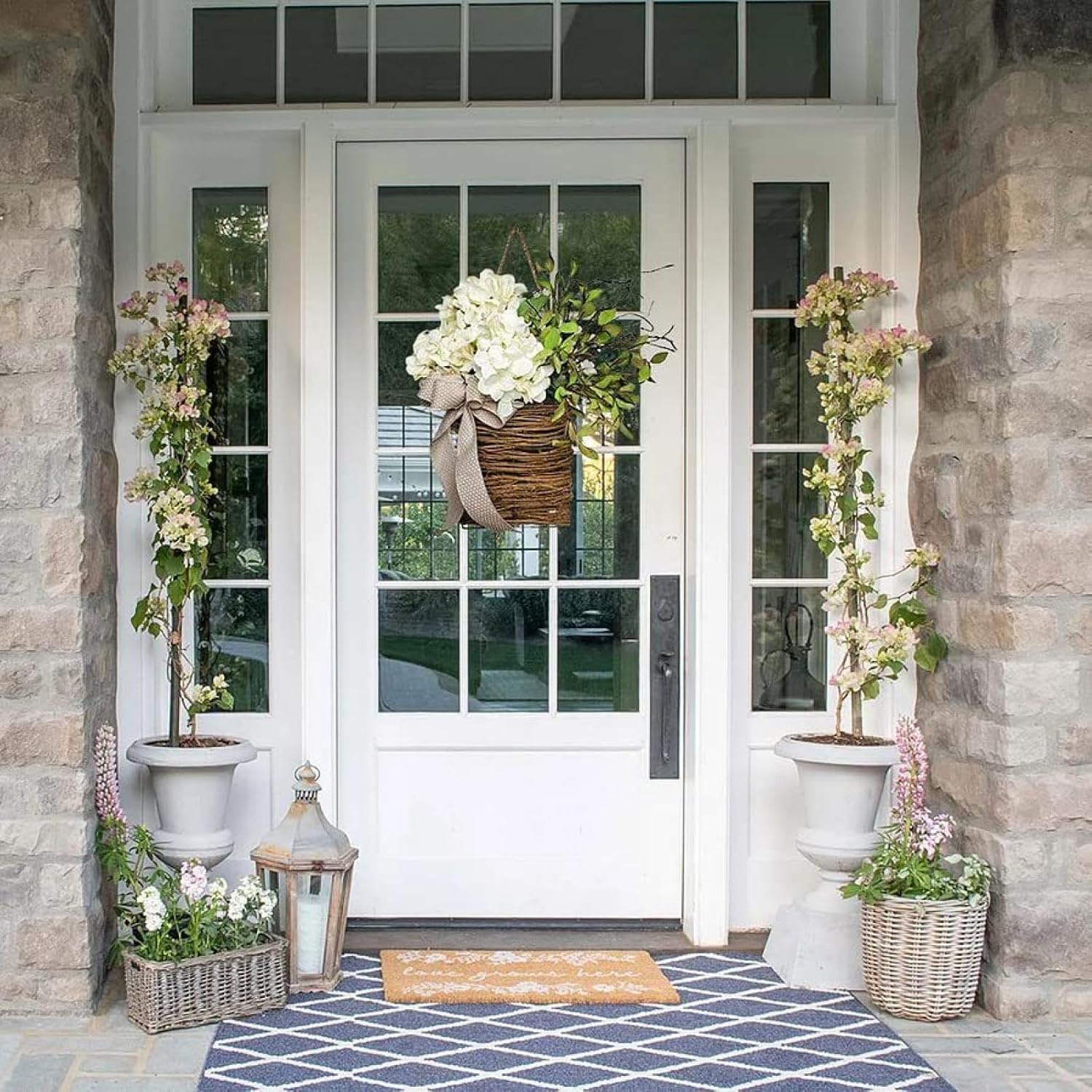 Sueiqmoi Wildflower Door Wreath Hanging Basket 15 Inch Welcome Sign