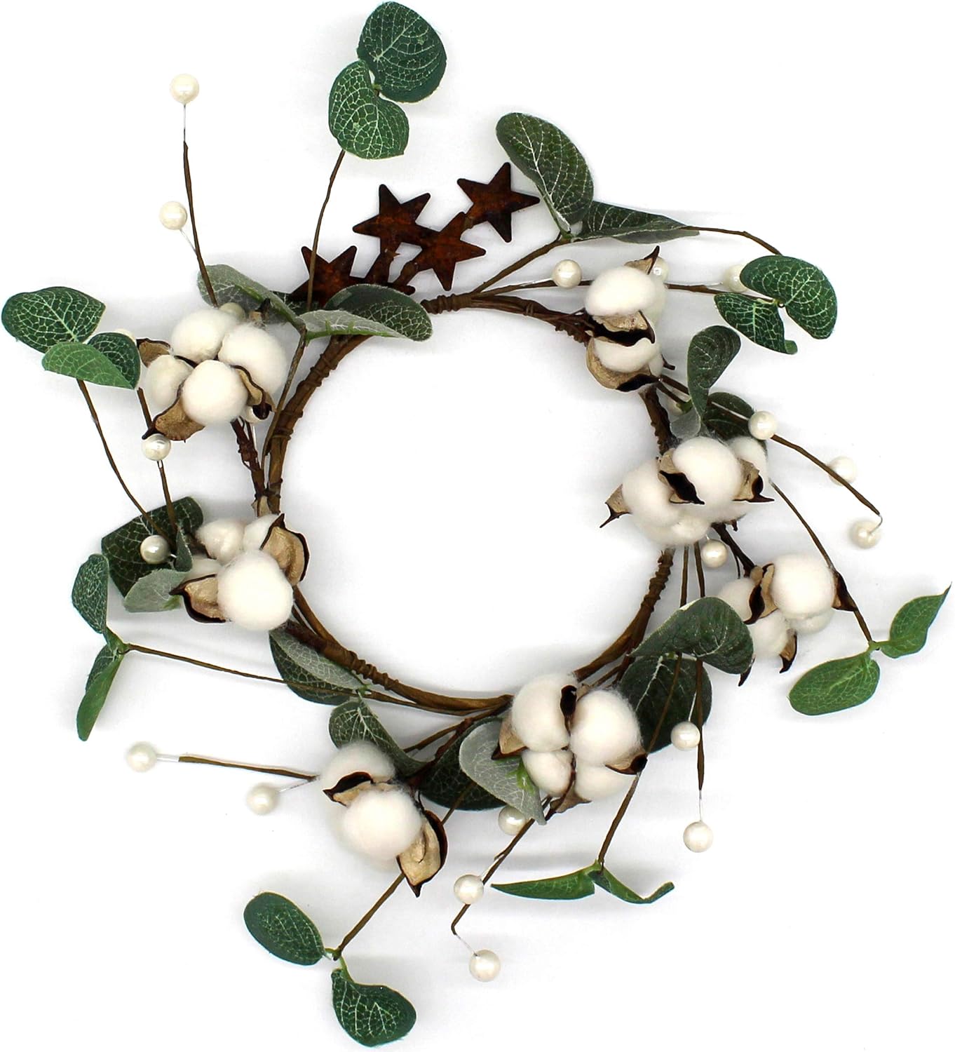 Rustic Pod Wreath with Barn Stars 14 Inch