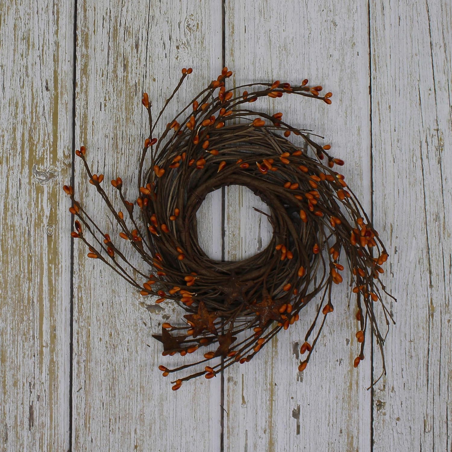 Primitives Rustic Wreath with Gold Barn Stars and Berries