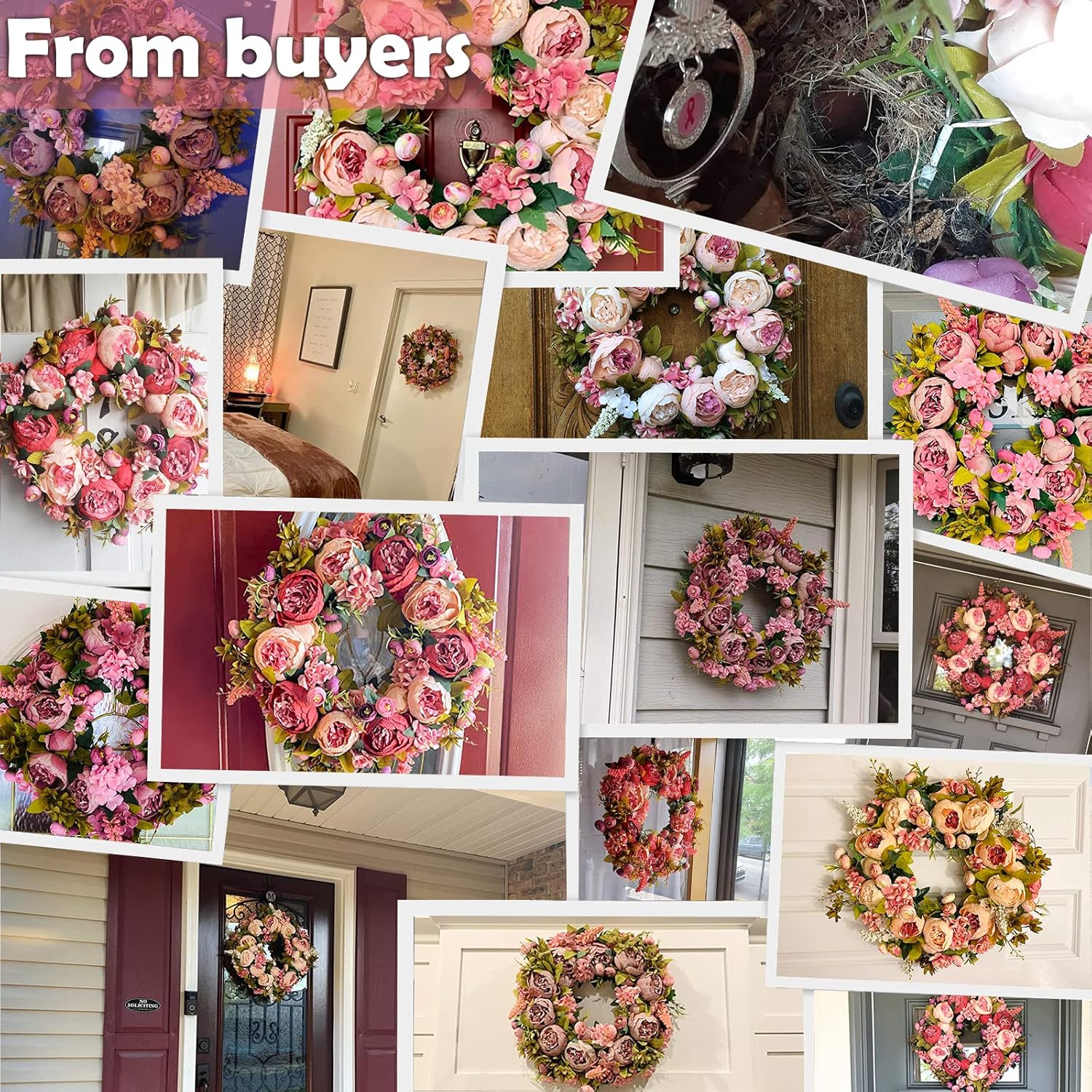 BOMAROLAN 19 Inch Artificial Peony Flower Wreath