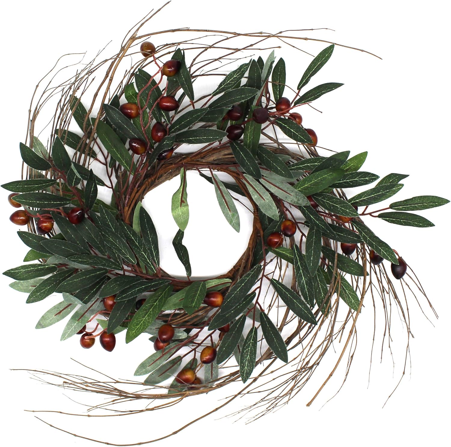 Rustic Country Artificial Olive Wreath 14 Inch