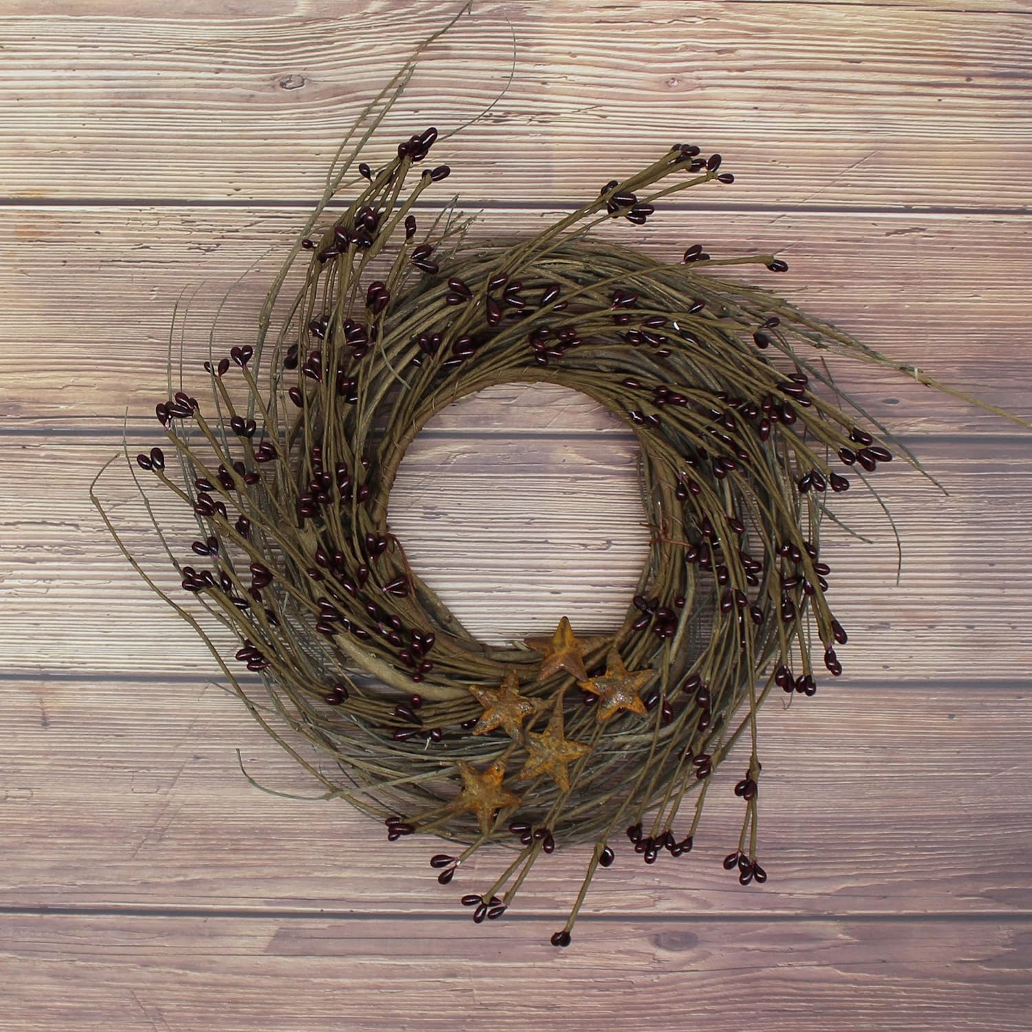 CVHOMEDECO Rustic Pip Berries and Twig Wreath 10 Inch Burgundy