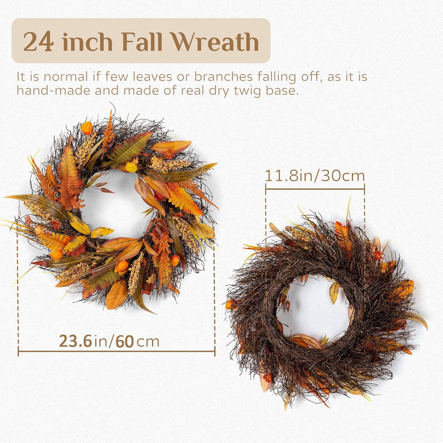 Walasis 24 Inch Fall Wreath for Front Door