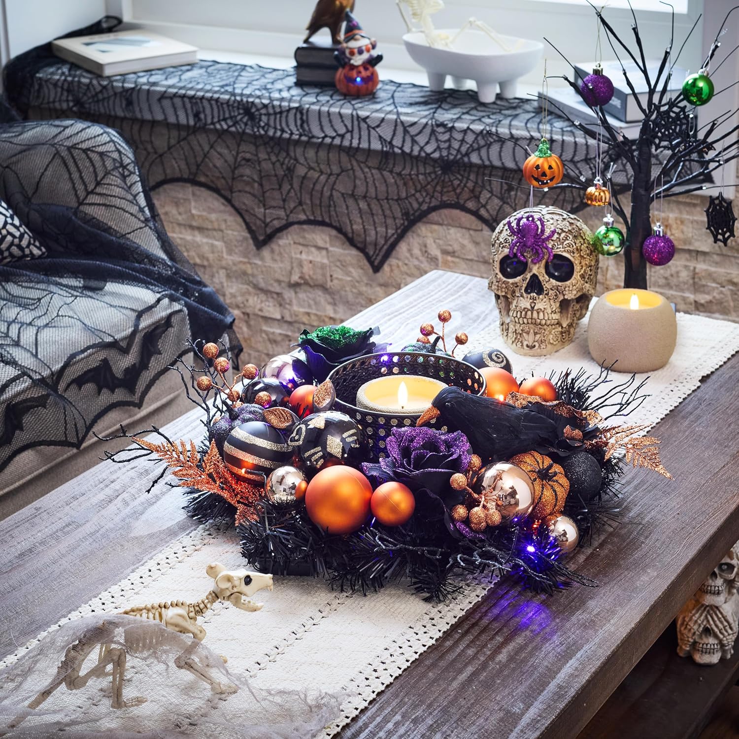 Valery Madelyn 26 Inch Halloween Wreath with Lights