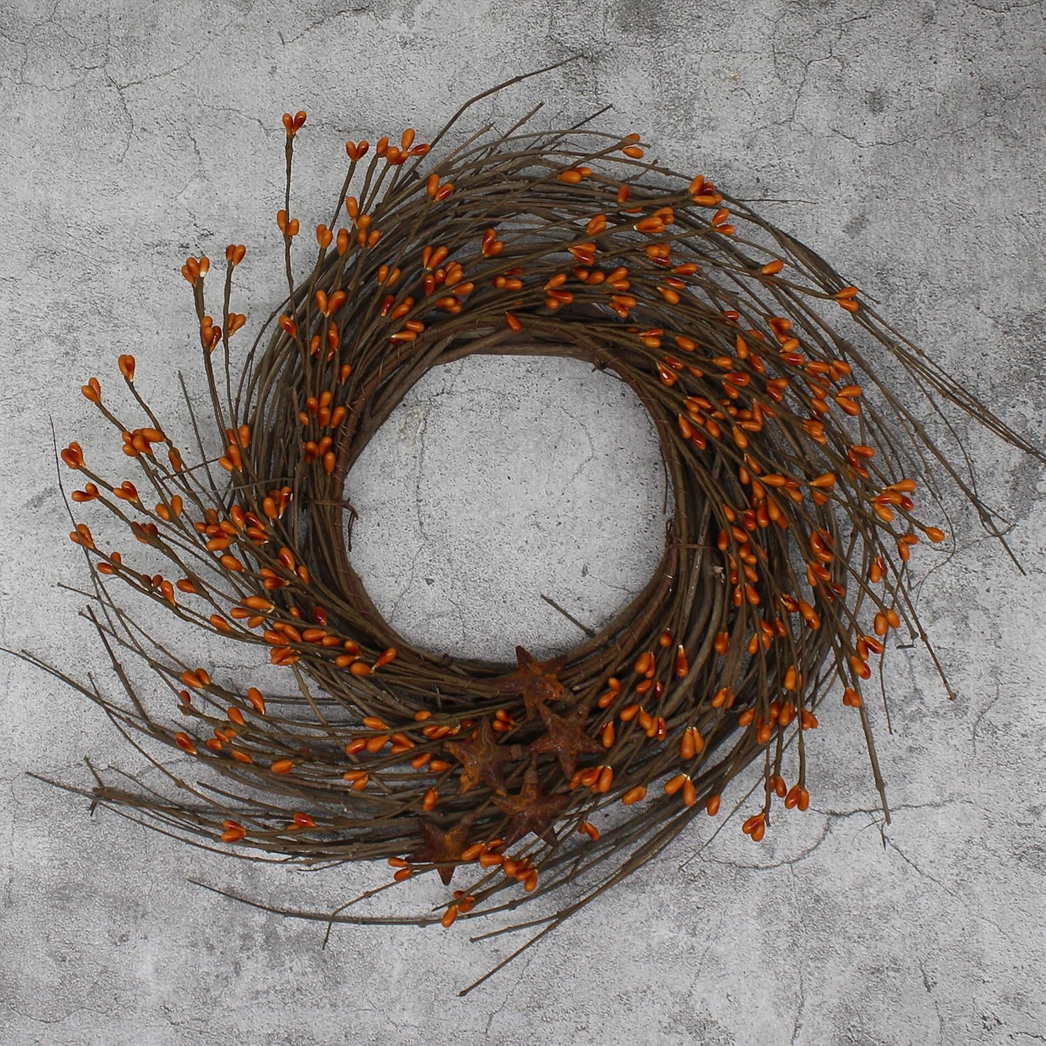 CVHOMEDECO Rustic Pip Berries and Twig Wreath 12 Inch Gold