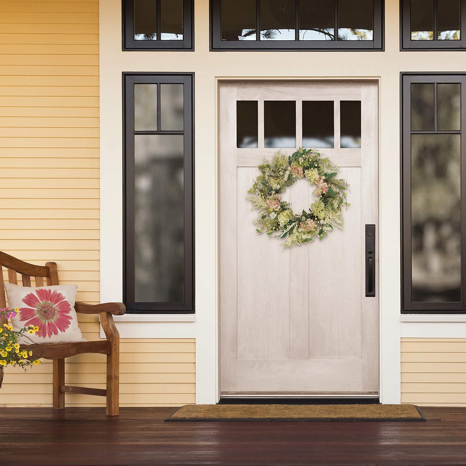Puleo International 24 Inch Artificial Hydrangea and Dogwood Door Wreath