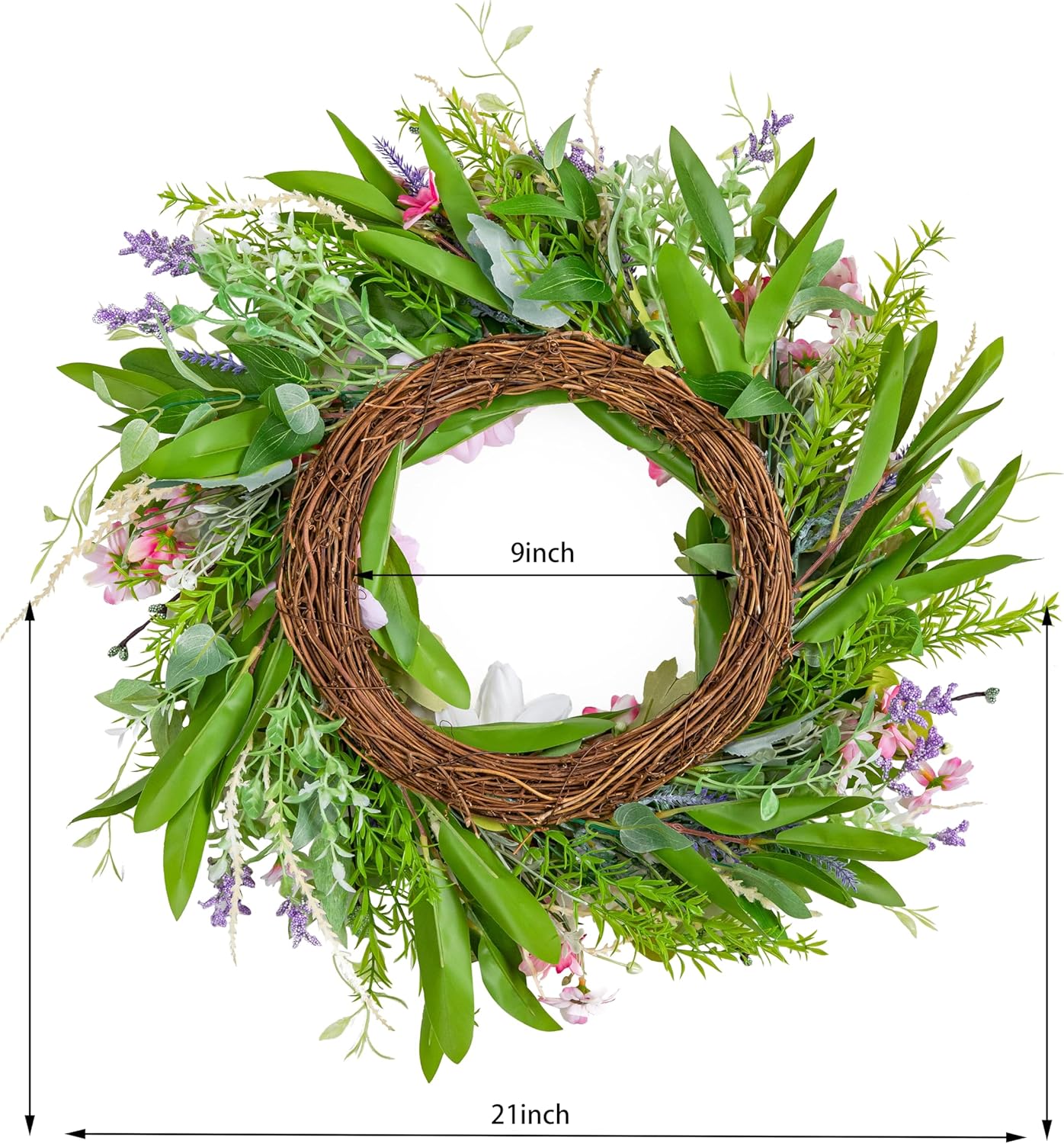 20 Inch Pink Dahlia Artificial Spring Wreath for Front Door
