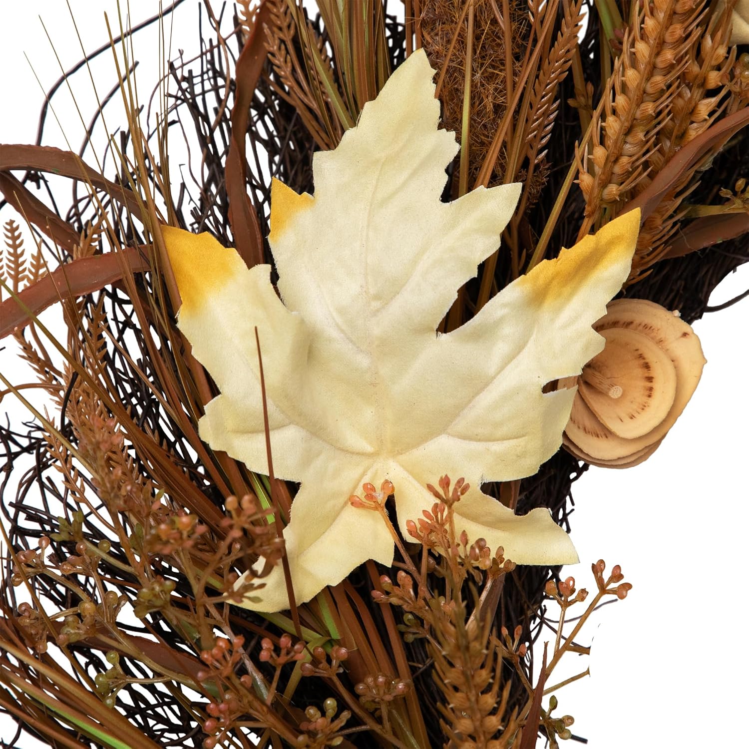 Northlight Autumn Harvest Cattail and Wheat Artificial Wreath Unlit 24 Inch Brown