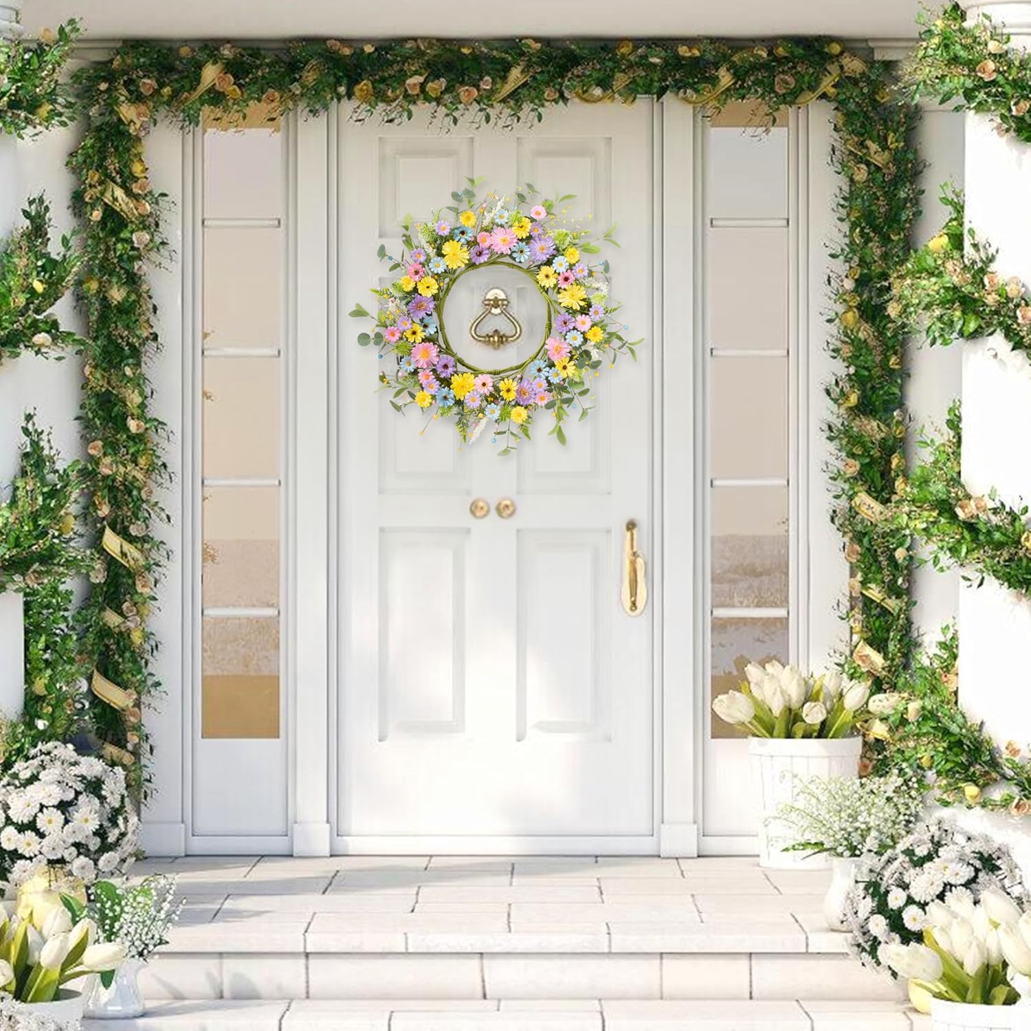 24 Inch Spring Summer Floral Door Wreath