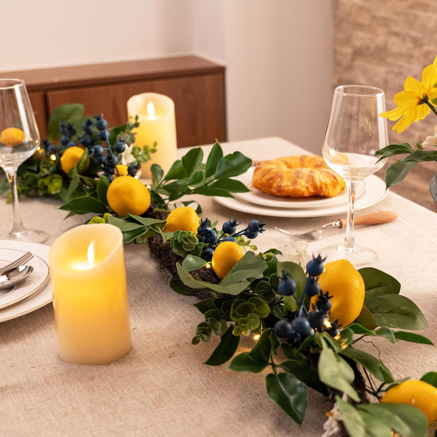 Valery Madelyn 24 Inch Spring Lemon Wreath and 6ft Garland Bundle