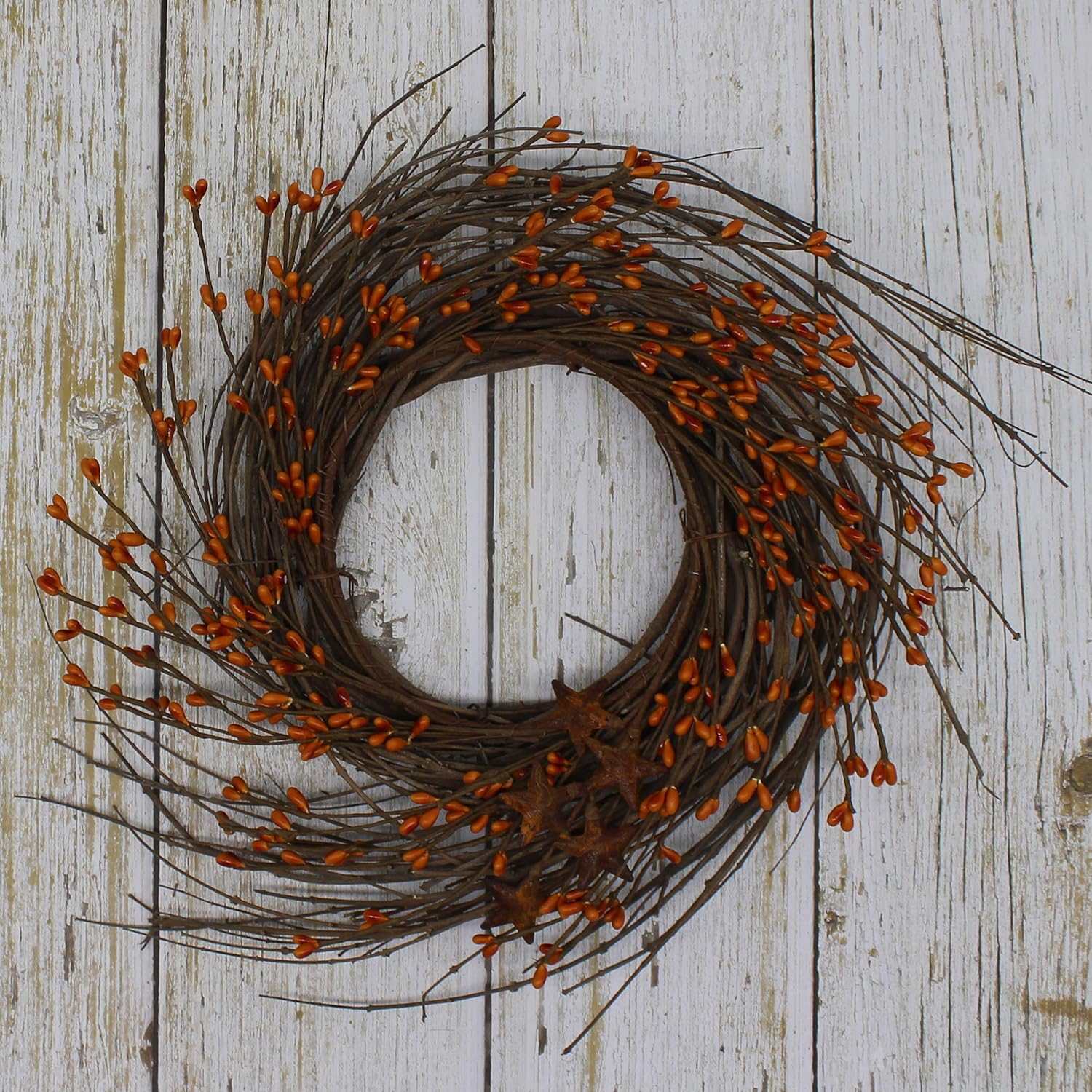 CVHOMEDECO Rustic Pip Berries and Twig Wreath 12 Inch Gold
