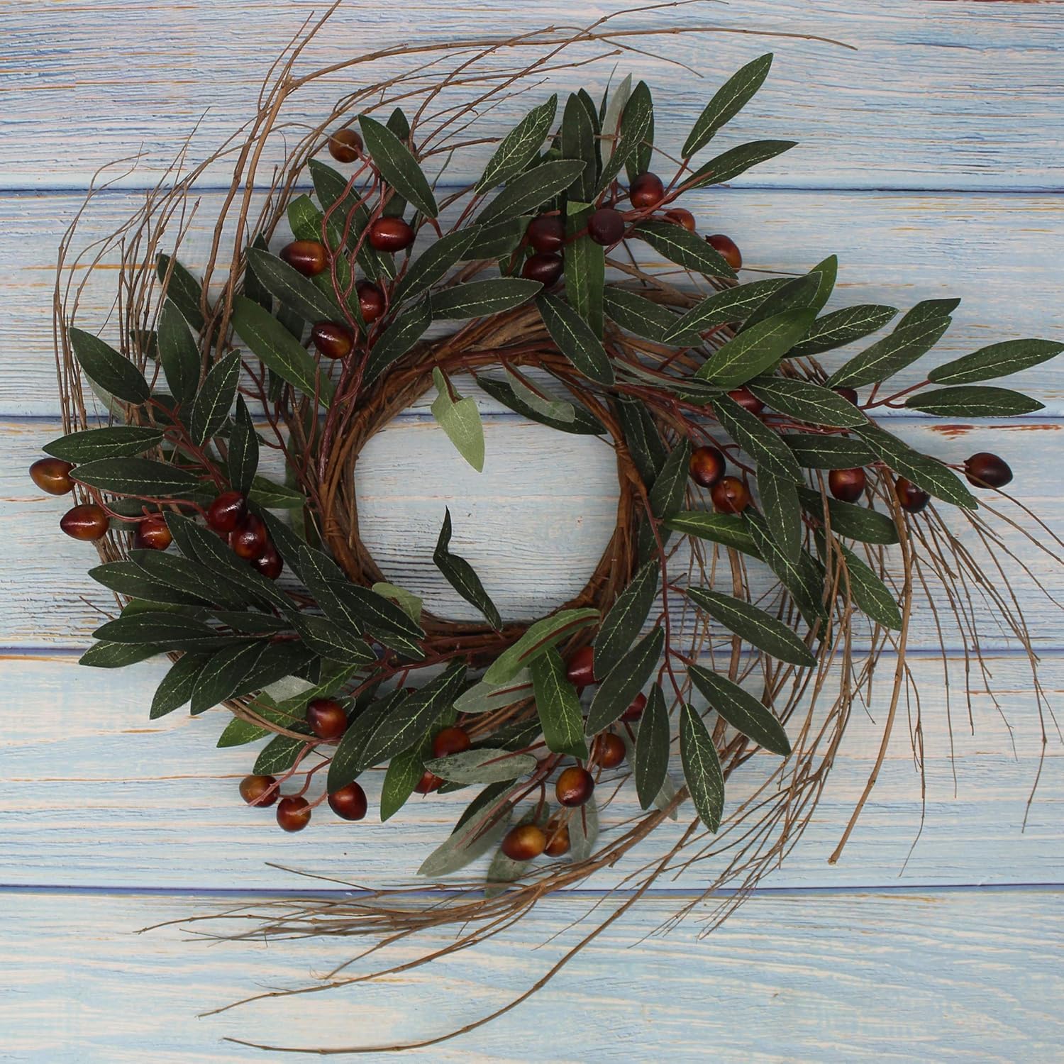 Rustic Country Artificial Olive Wreath 14 Inch