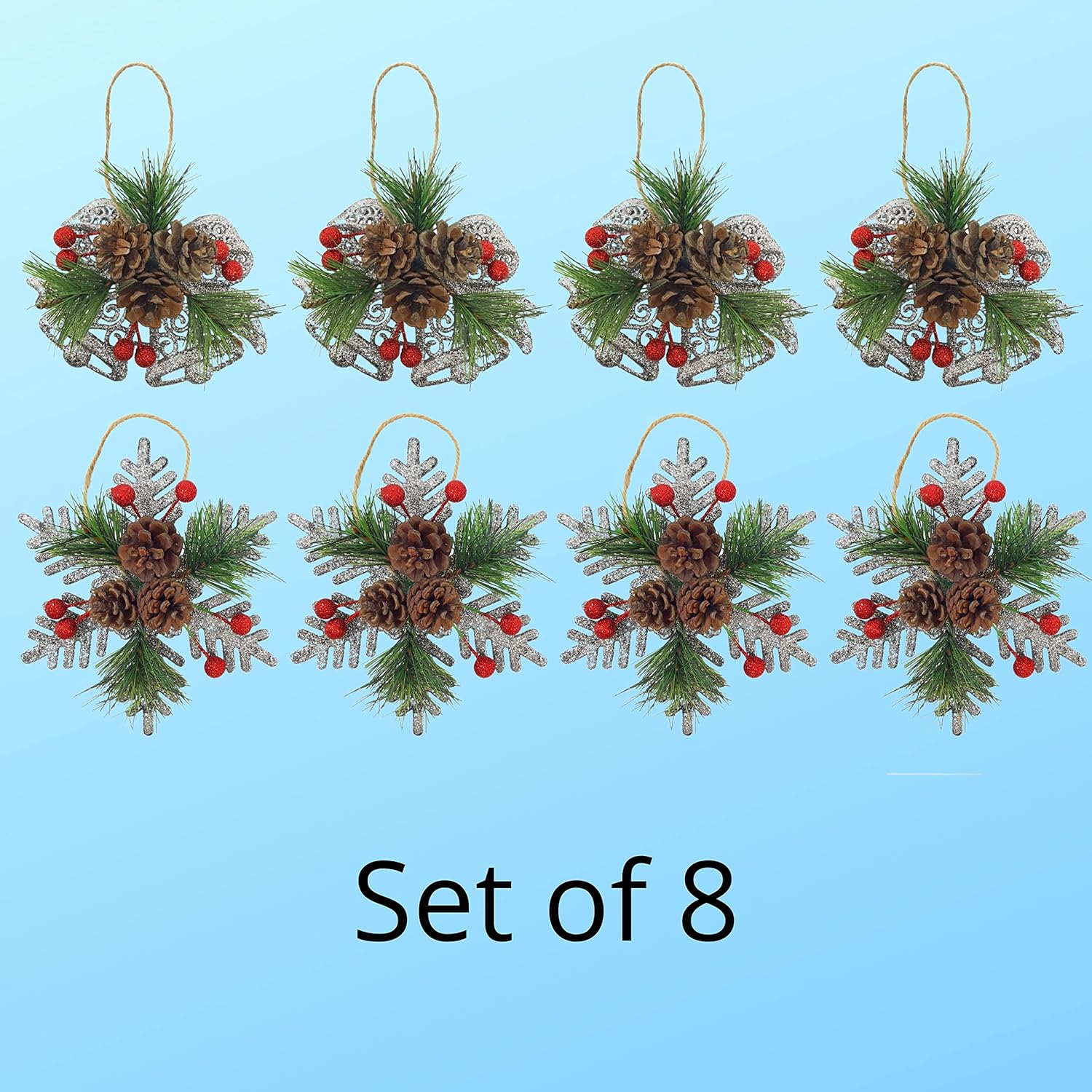 Pinecone Berry Christmas Ornaments Set of 8