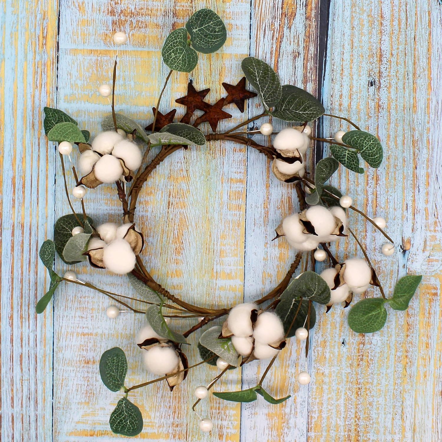 Rustic Pod Wreath with Barn Stars 14 Inch