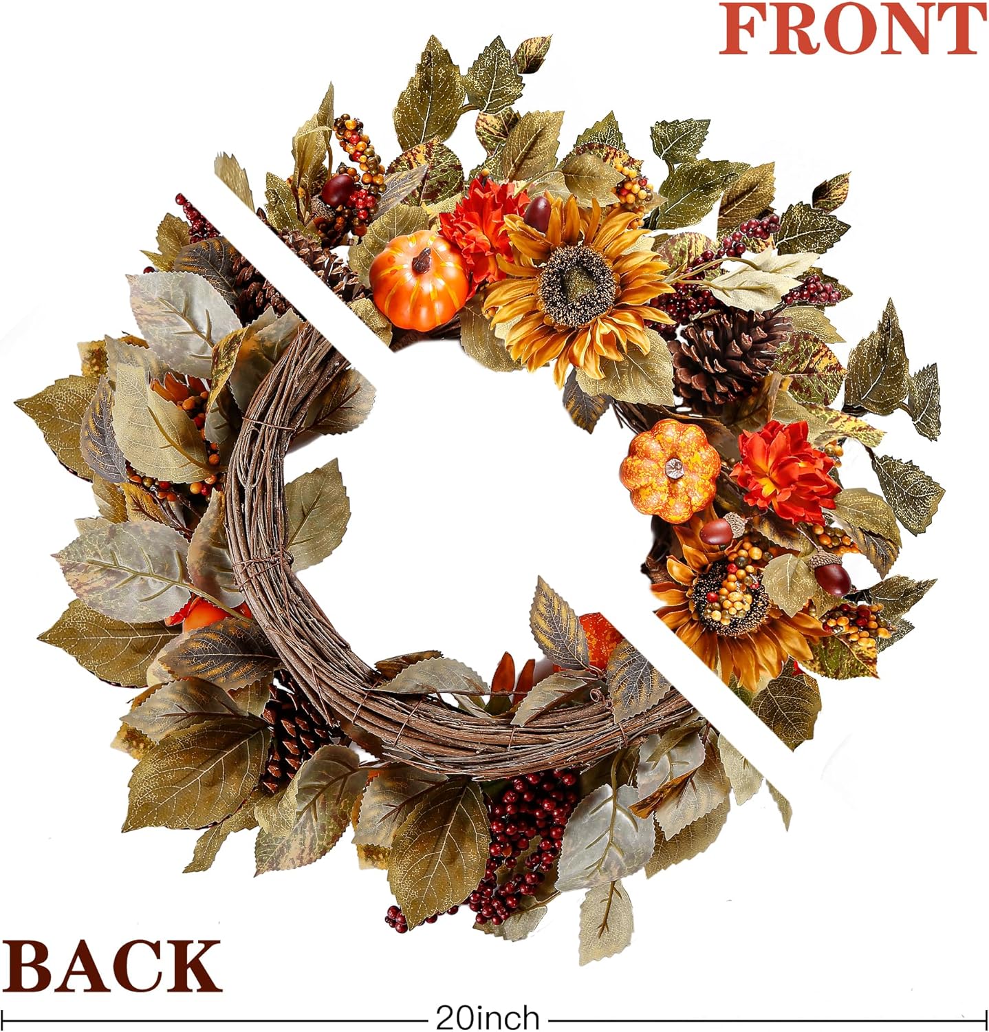 Sggvecsy Artificial Fall Wreath Autumn Decor