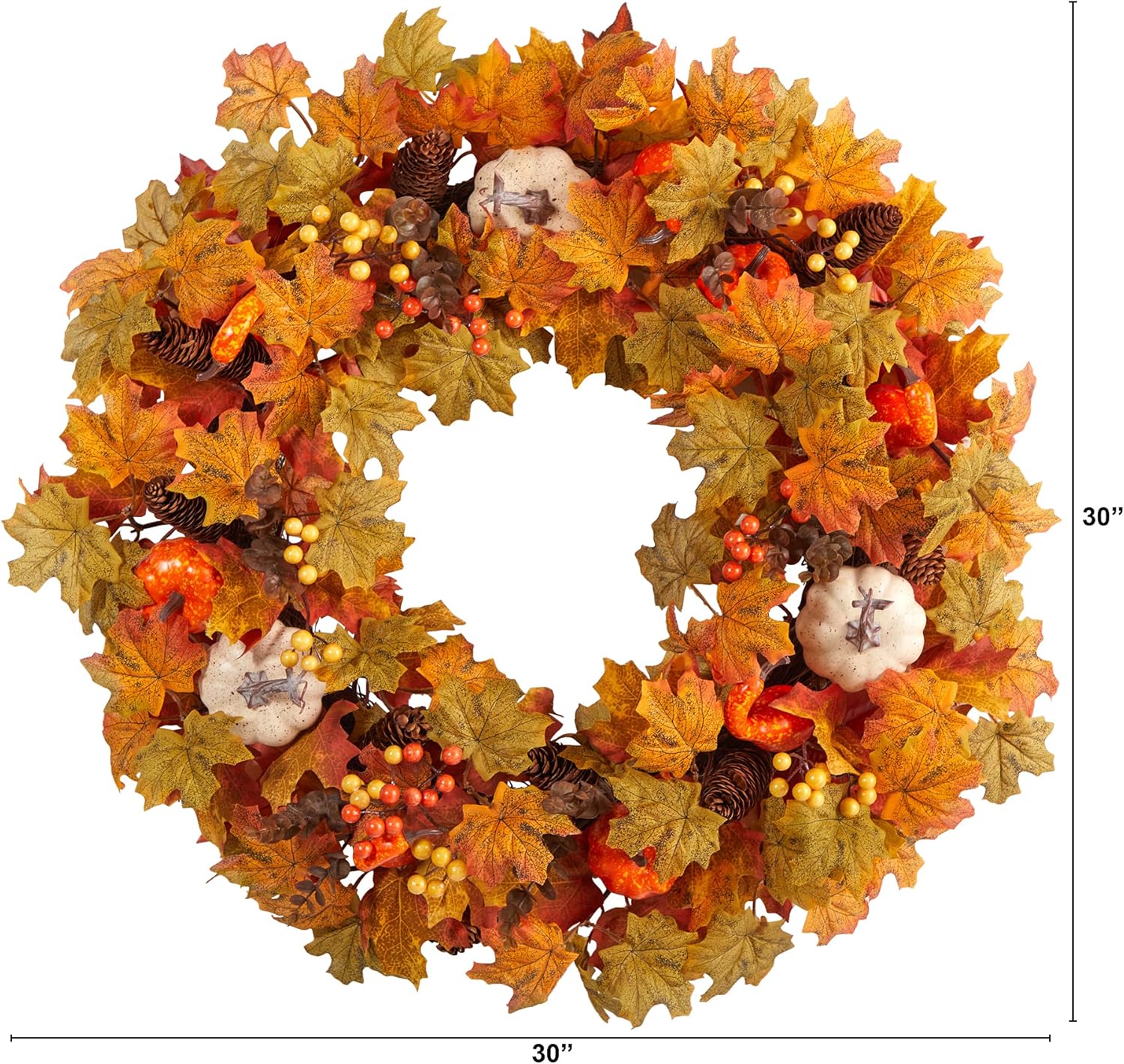 Nearly Natural 30in Autumn Pumpkin Maple Leaf Wreath