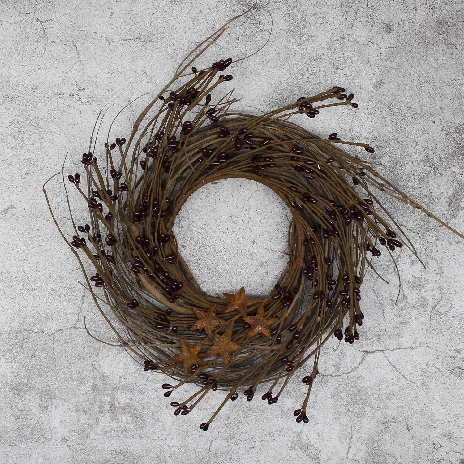CVHOMEDECO Rustic Pip Berries and Twig Wreath 10 Inch Burgundy