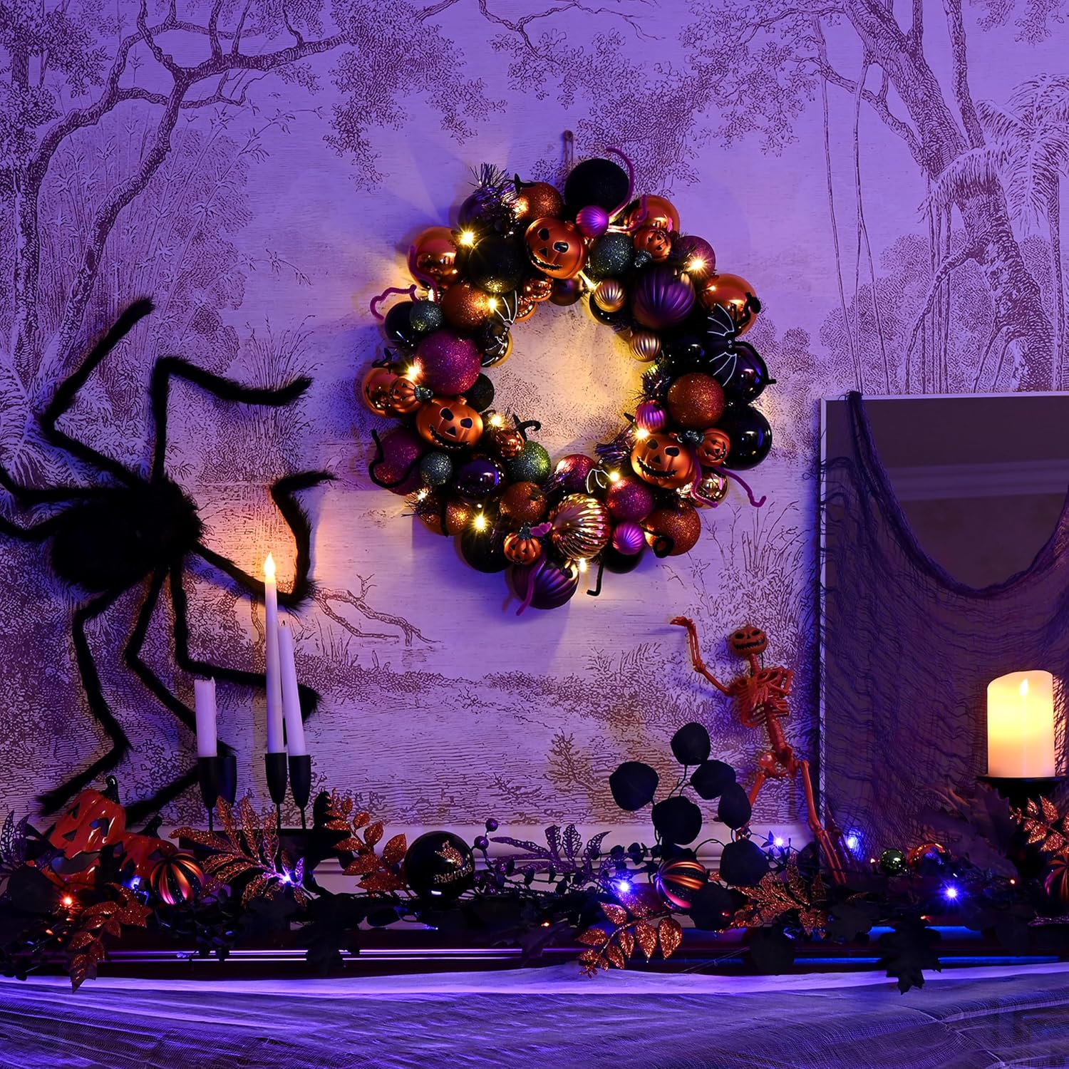 Valery Madelyn Pre-Lit Pumpkin Ball Wreath 20 Inch