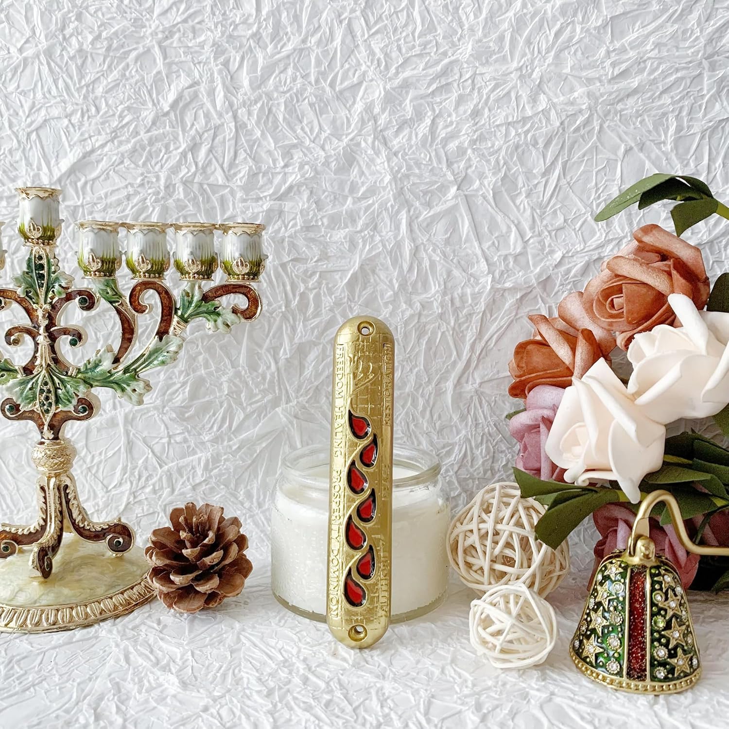 Hand-Painted Mezuzah with Scroll for Jewish Homes