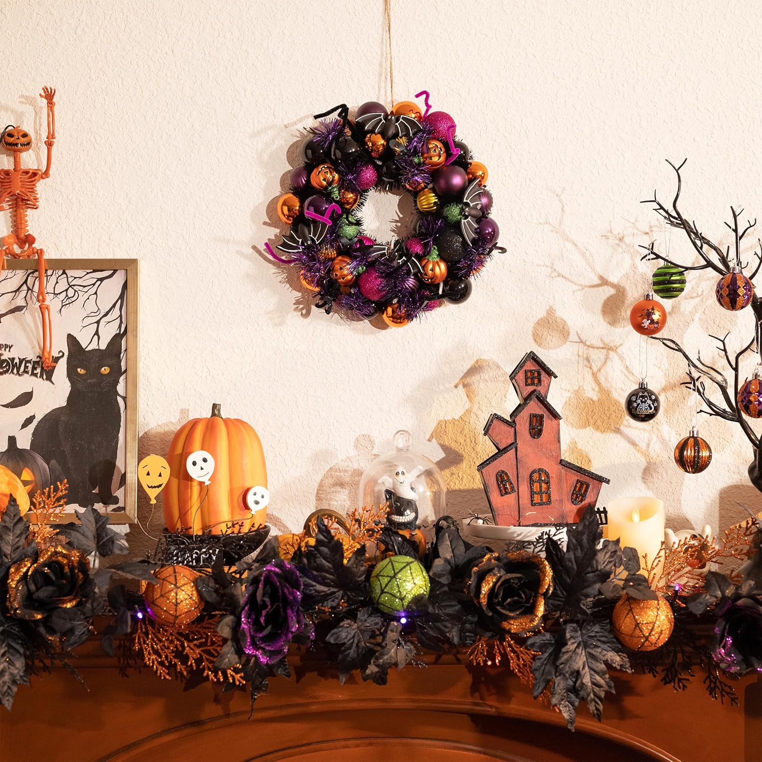 Valery Madelyn Pre-Lit Pumpkin Ball Wreath 20 Inch