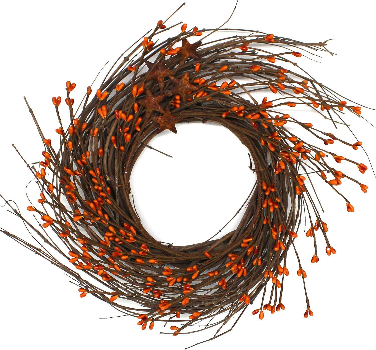 CVHOMEDECO Rustic Pip Berries and Twig Wreath 12 Inch Gold