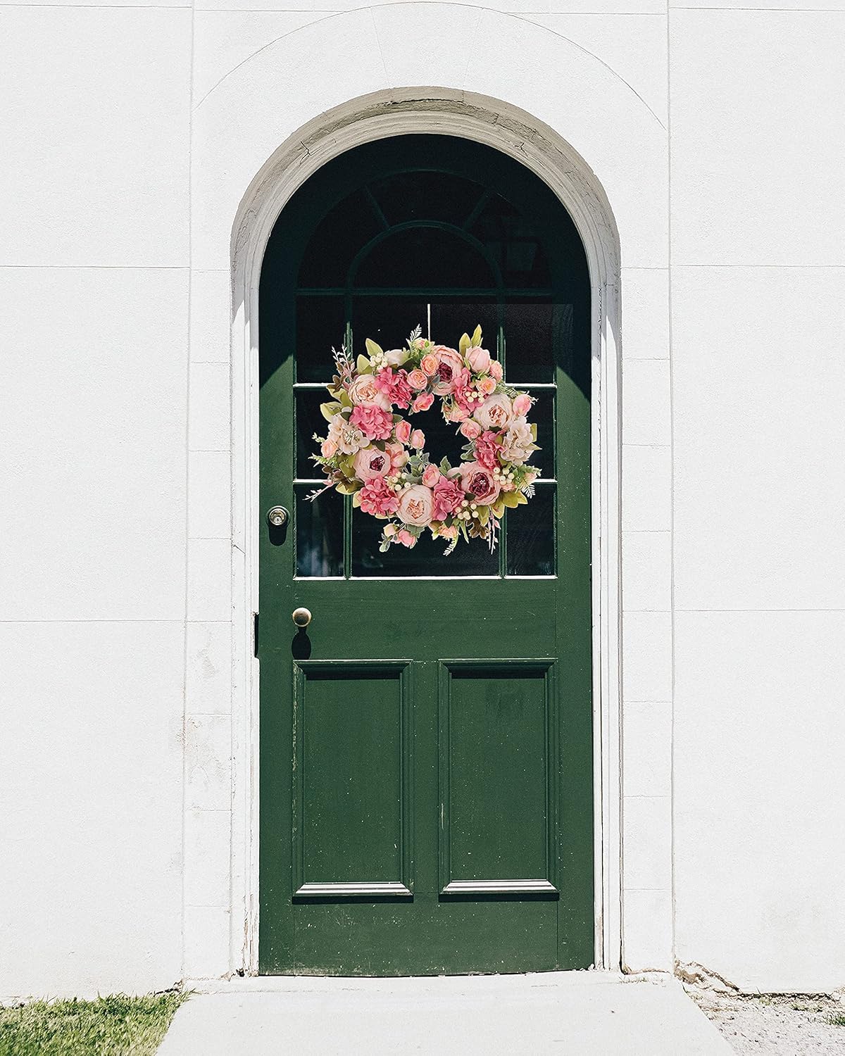 DOTKV Peony Wreath 15 Inch Handmade Front Door Decor