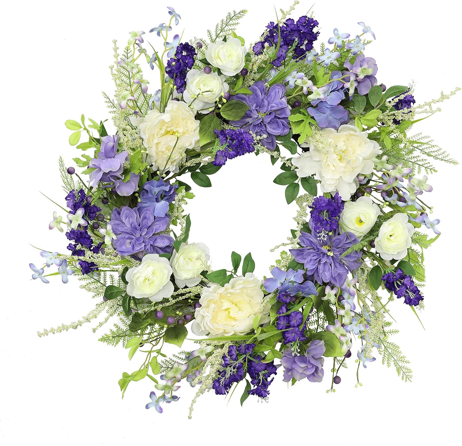 Puleo International 24 Inch Artificial White Rose and Lavender Wreath
