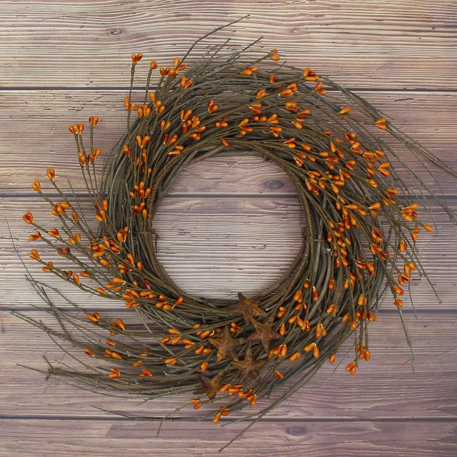 CVHOMEDECO Rustic Pip Berries and Twig Wreath 12 Inch Gold