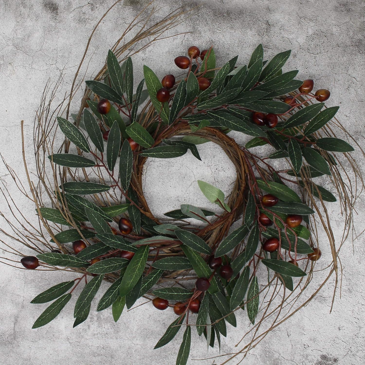 Rustic Country Artificial Olive Wreath 14 Inch