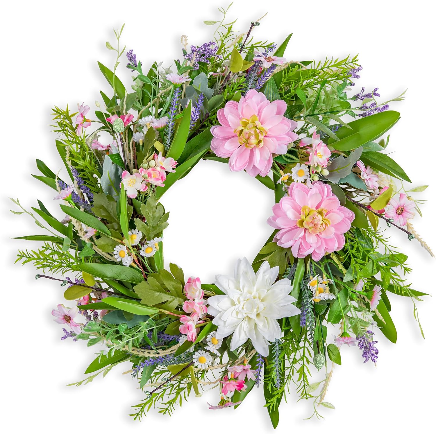 20 Inch Pink Dahlia Artificial Spring Wreath for Front Door