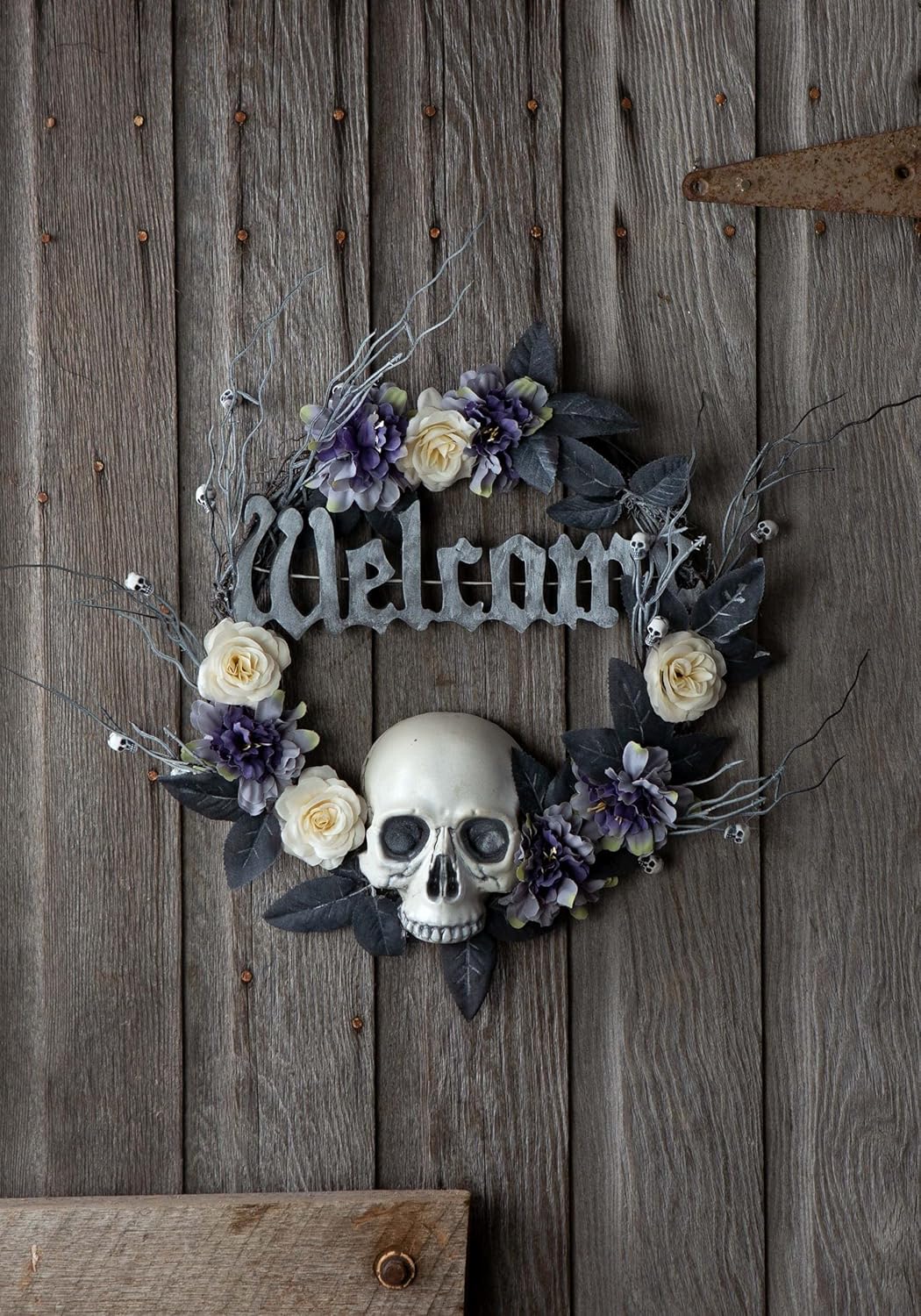 Fun Costumes Halloween Scary Death Skull Wreath with Flowers