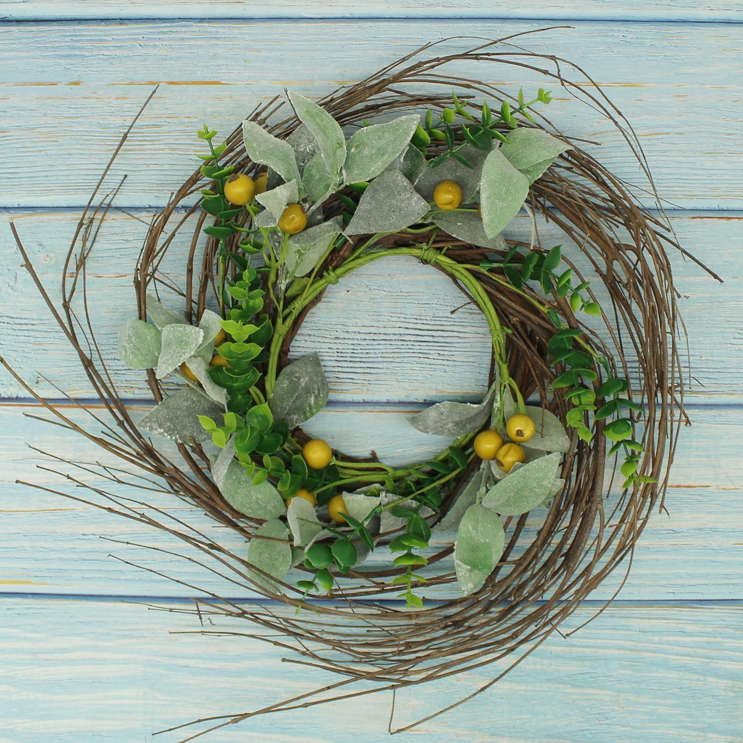 Rustic Country Artificial Lambs Ear Wreath 14 Inch
