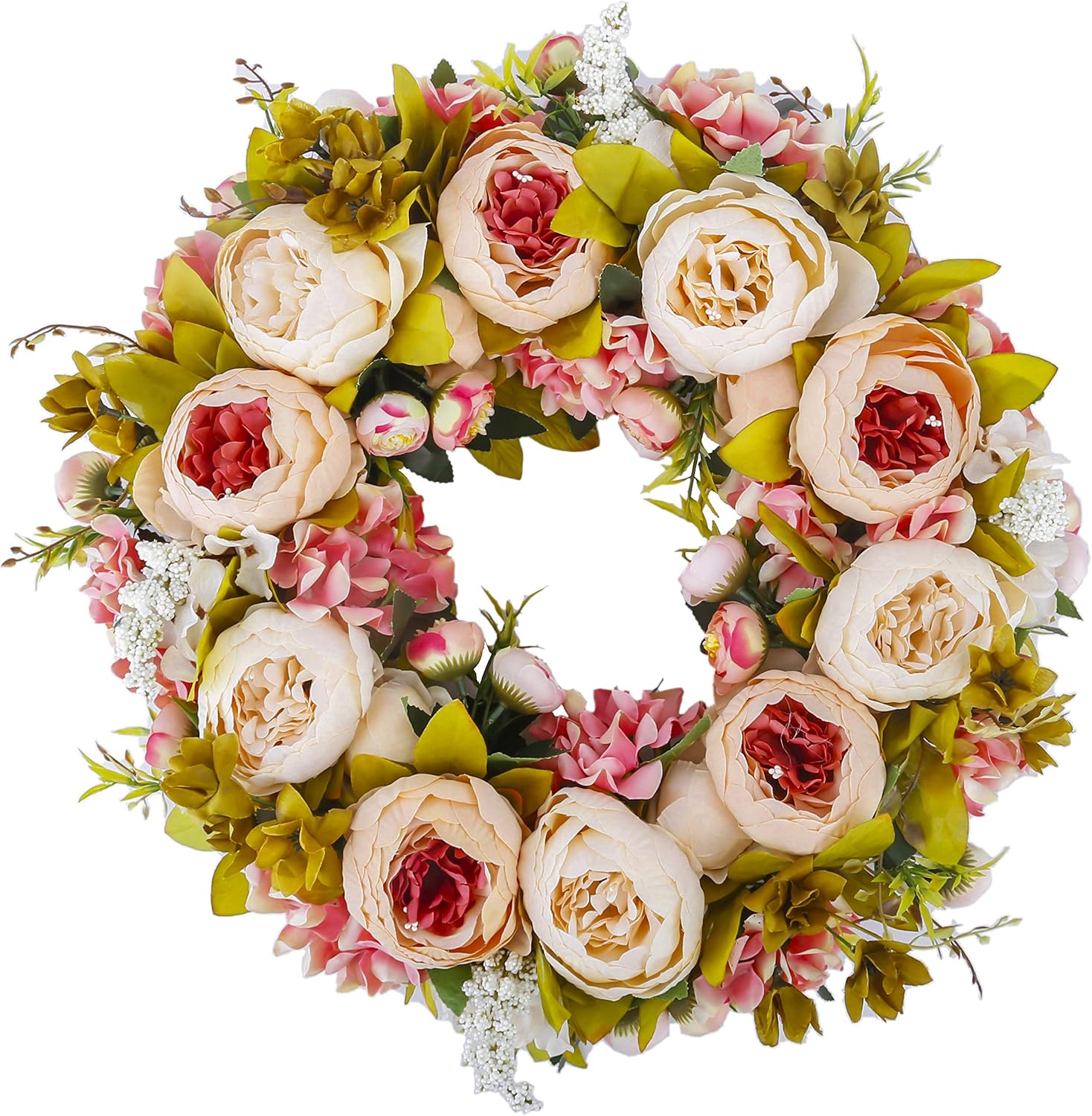 BOMAROLAN 19 Inch Artificial Peony Flower Wreath