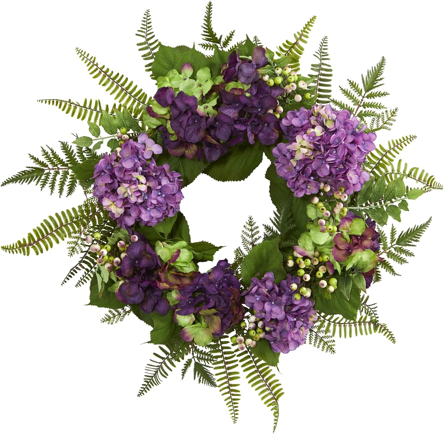 Nearly Natural 24in Artificial Hydrangea Berry Wreath