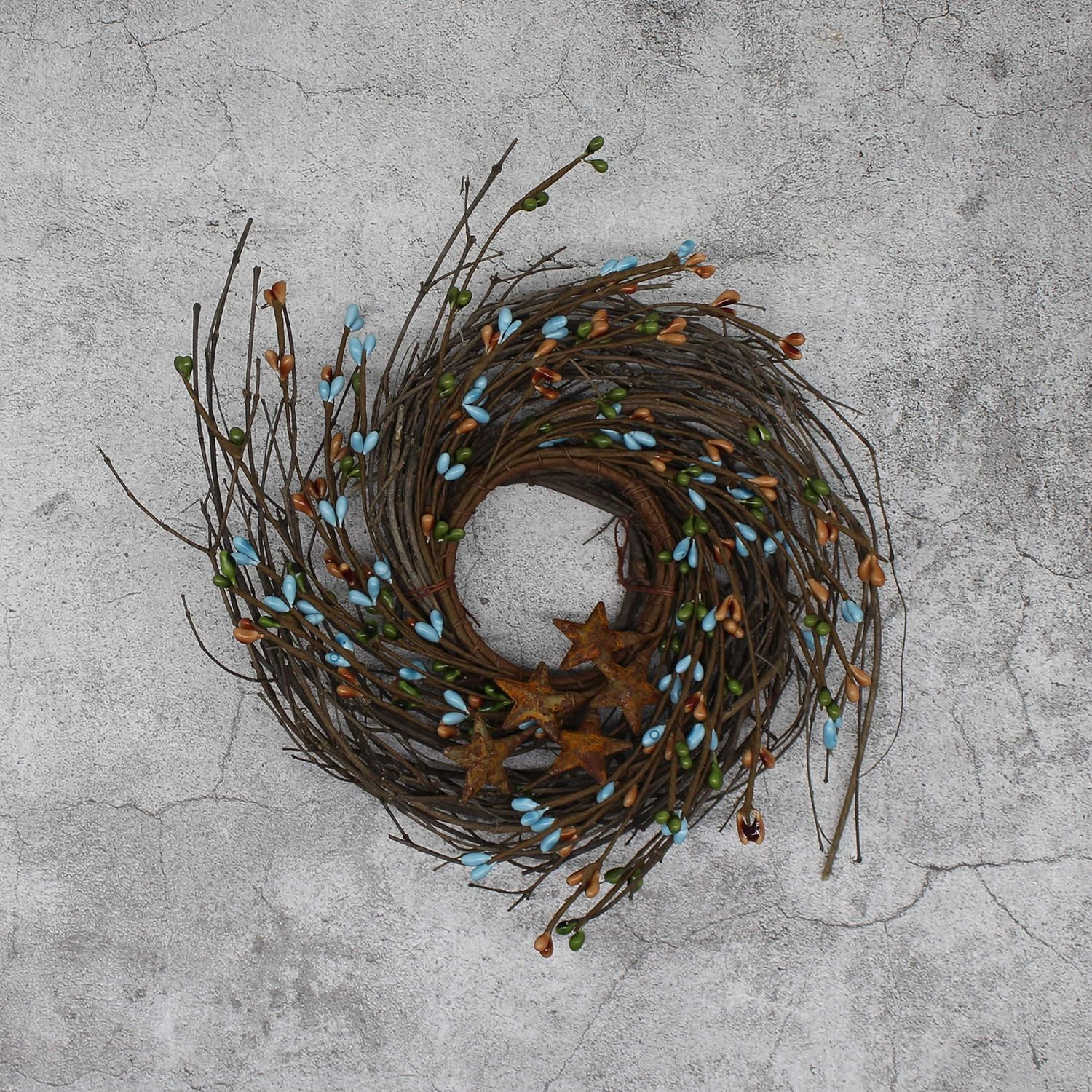 CVHOMEDECO Primitives Rustic Berries and Twig Wreath 7 Inch
