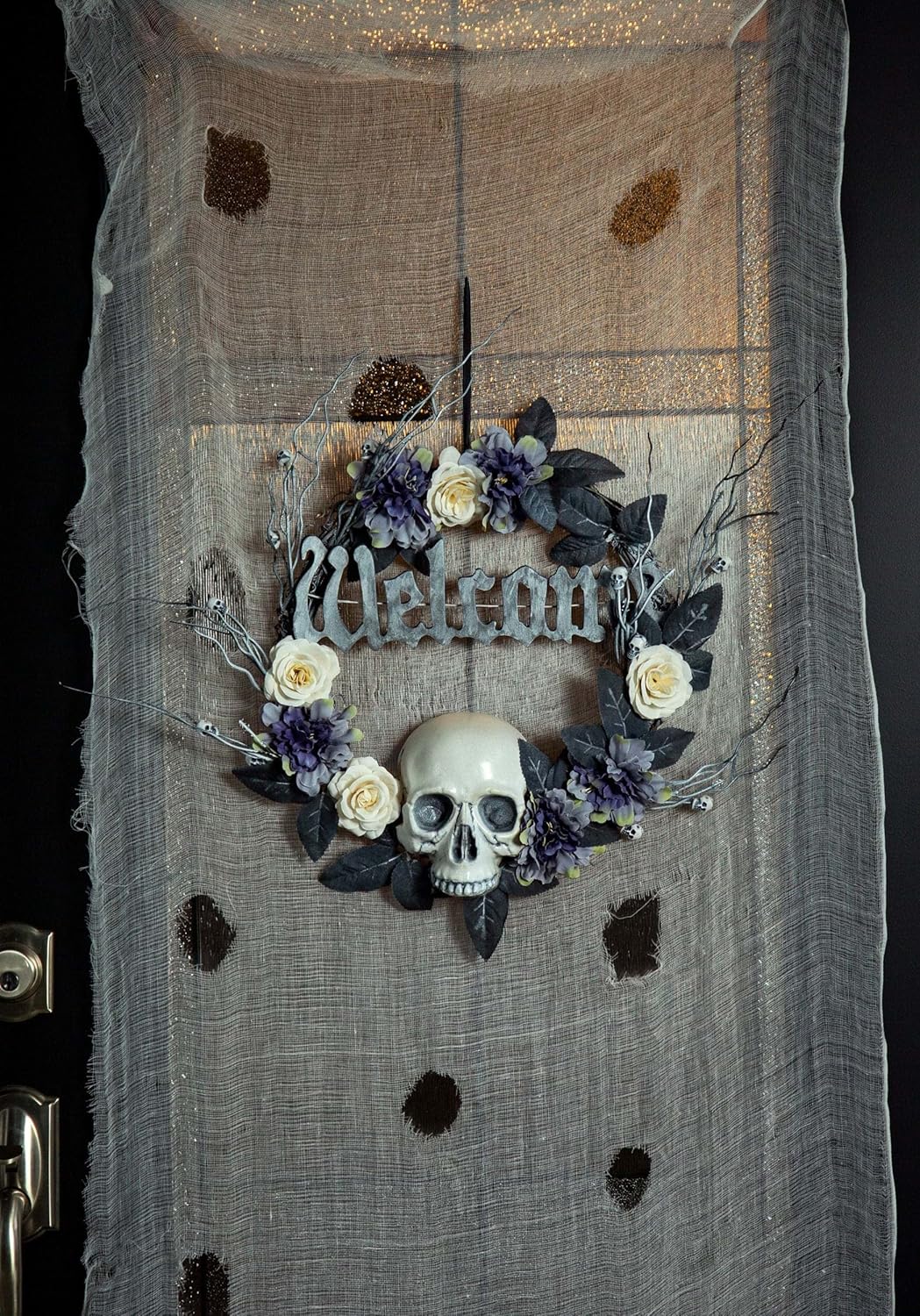 Fun Costumes Halloween Scary Death Skull Wreath with Flowers