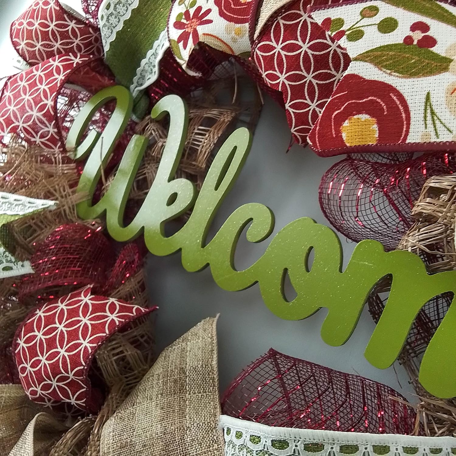 Elegant Burgundy Welcome Wreath for Front Door