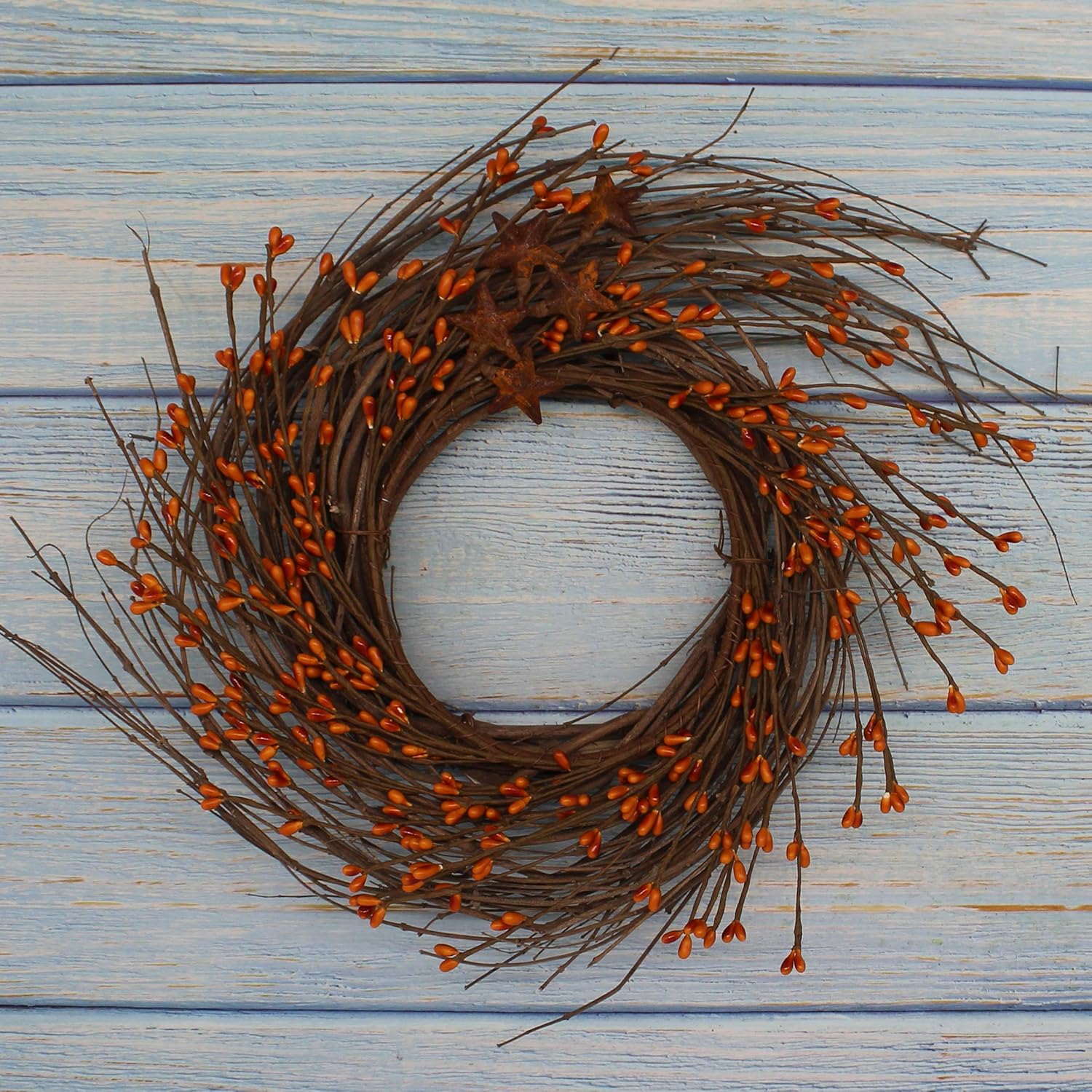 CVHOMEDECO Rustic Pip Berries and Twig Wreath 12 Inch Gold
