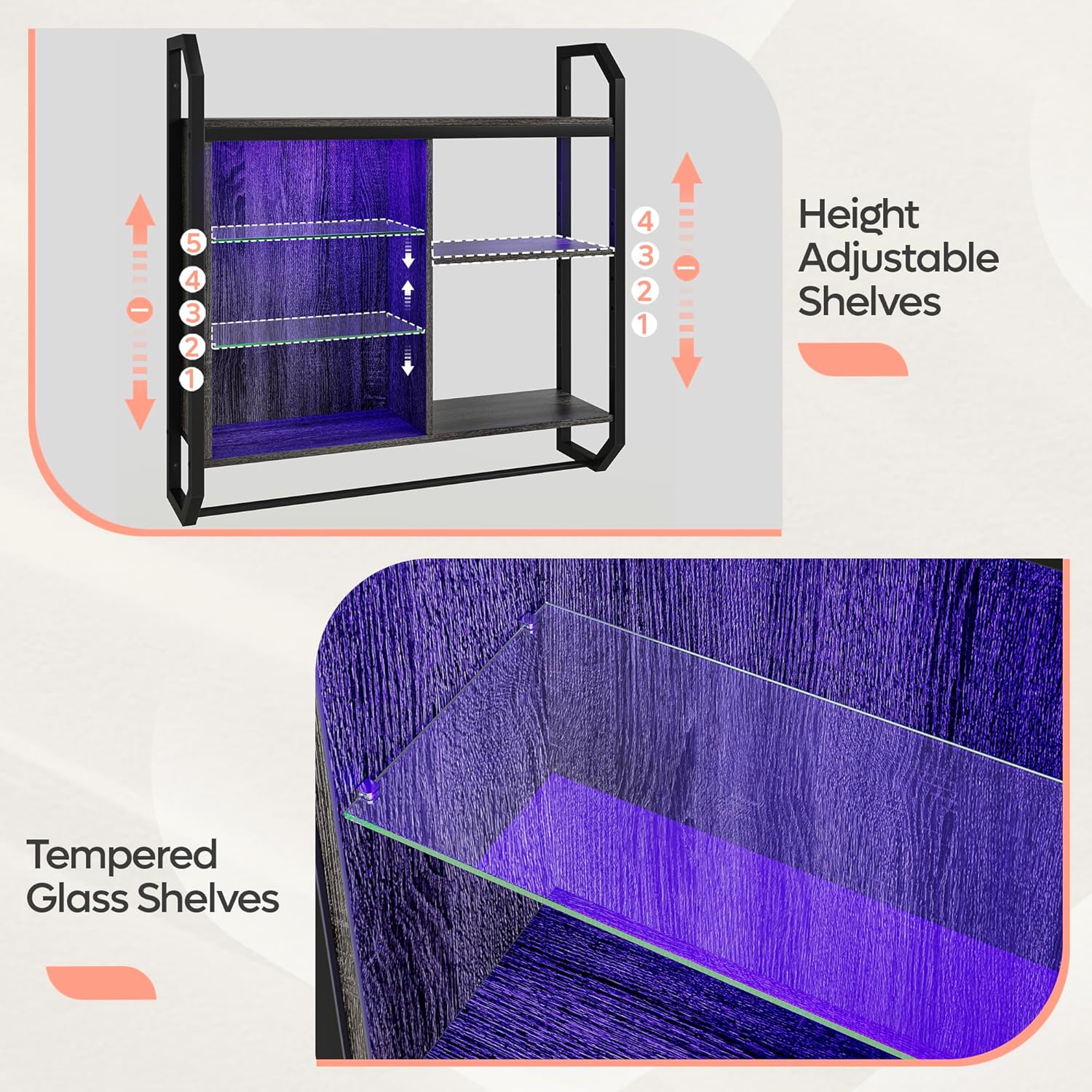 Bestier Gaming Floating Shelves with LED Lights