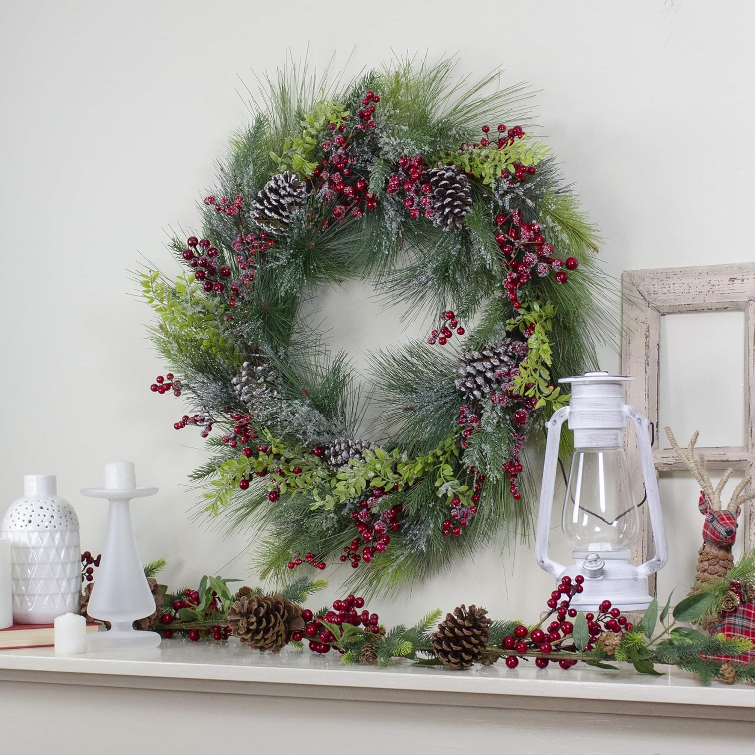 Northlight Iced Red Berries and Mixed Pine Artificial Christmas Wreath 32 Inch