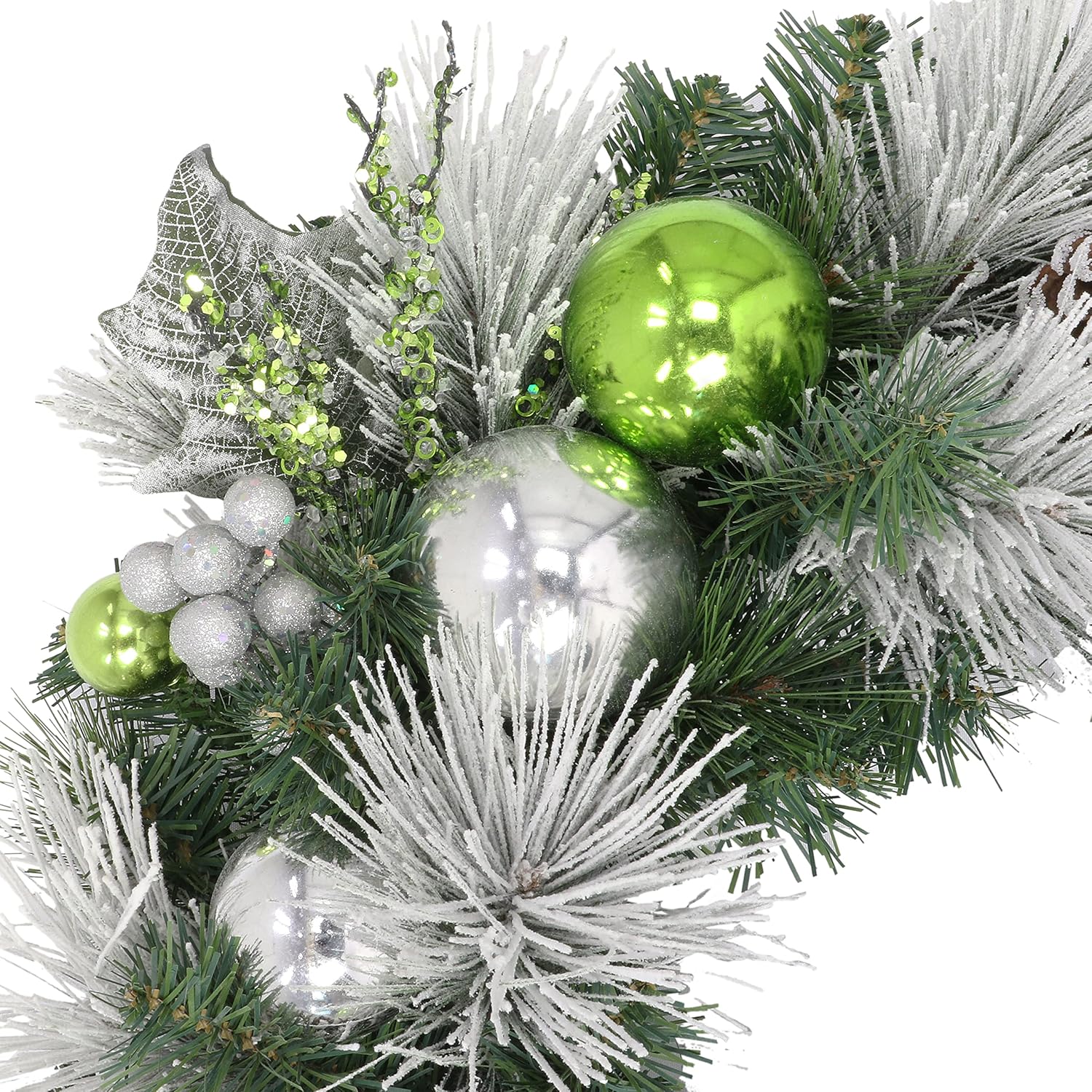 24 Inch Artificial Christmas Wreath with Green and Silver Decor