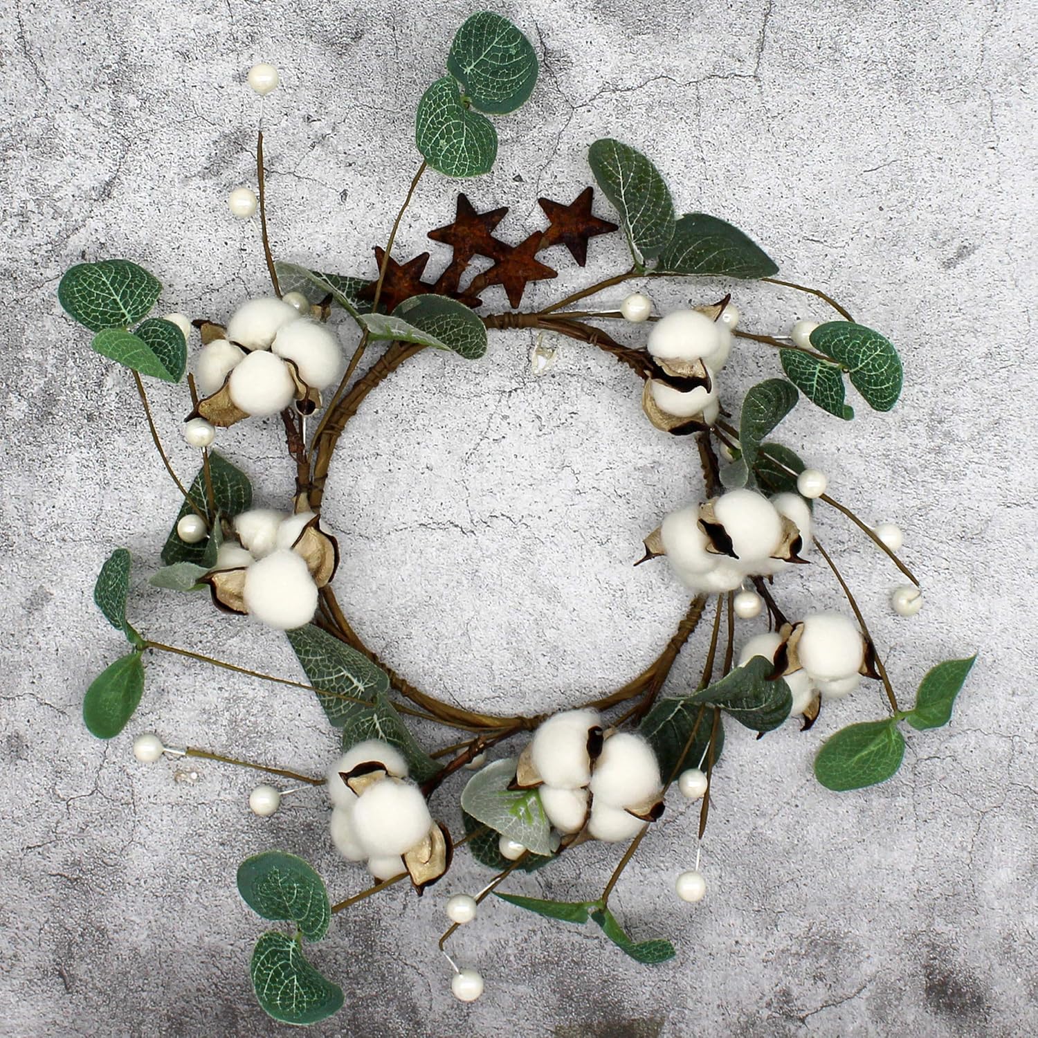 Rustic Pod Wreath with Barn Stars 14 Inch