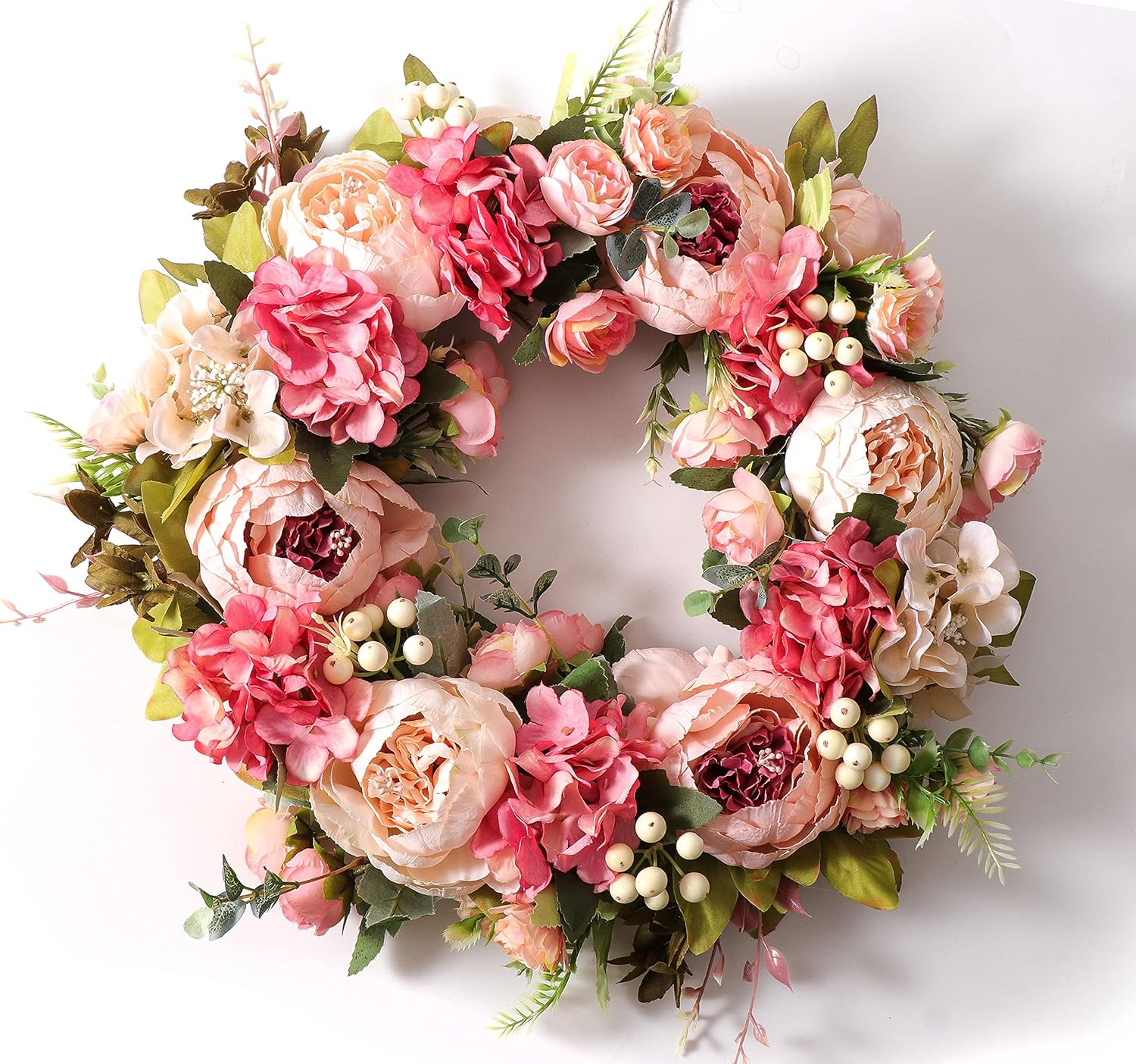 DOTKV Peony Wreath 15 Inch Handmade Front Door Decor
