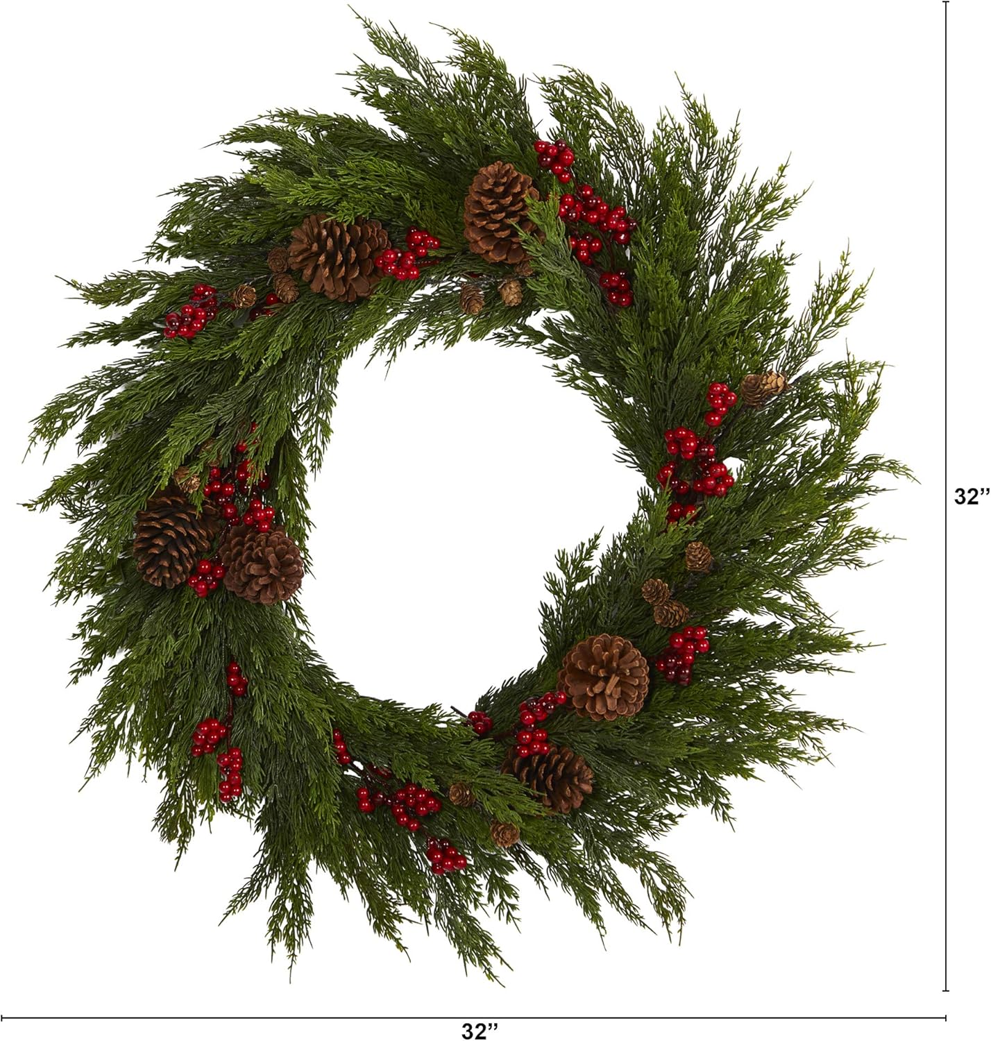 Nearly Natural 32in Cypress Berries Pine Cones Artificial Wreath