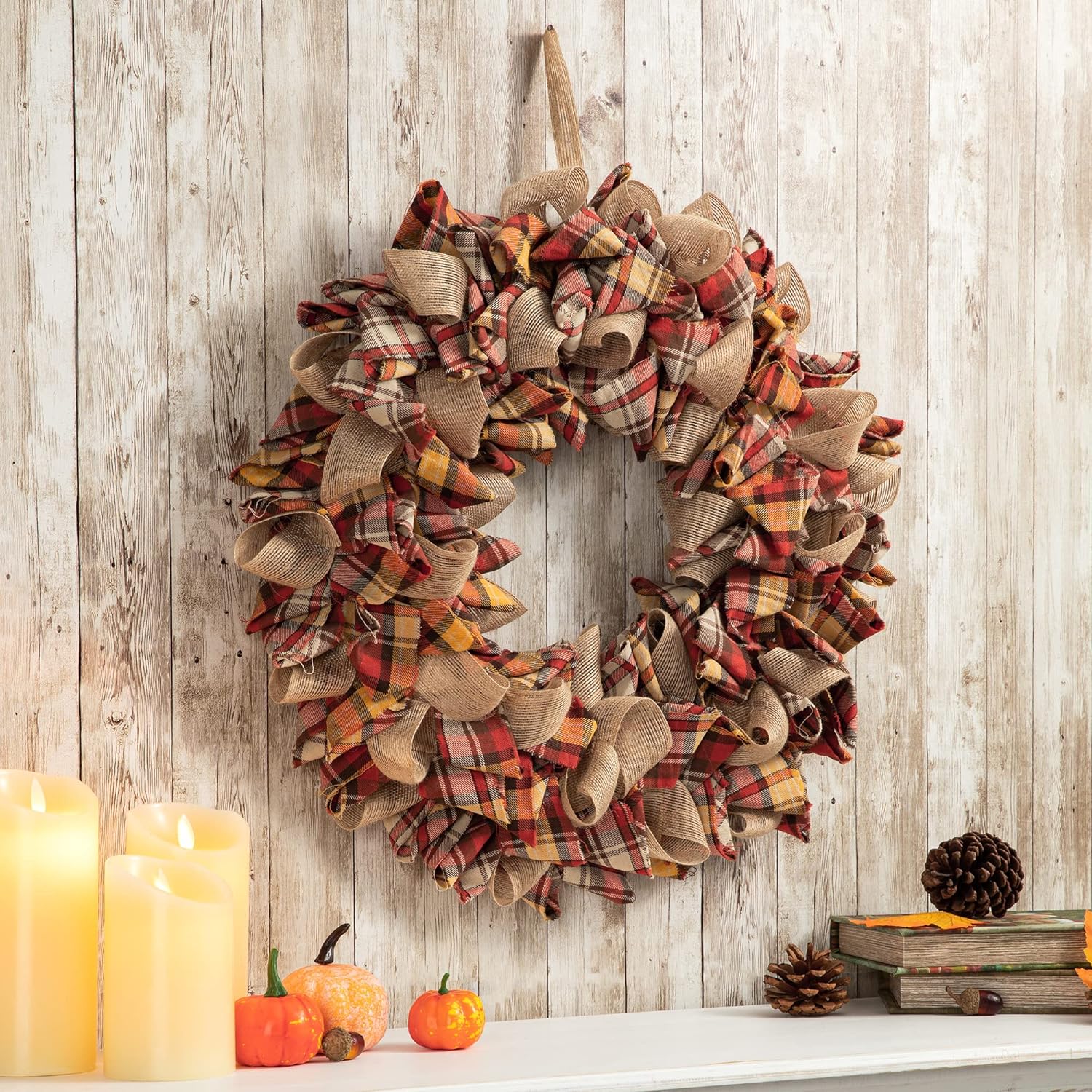 Glitzhome 185 Inch Fall Plaid Fabric Wreath