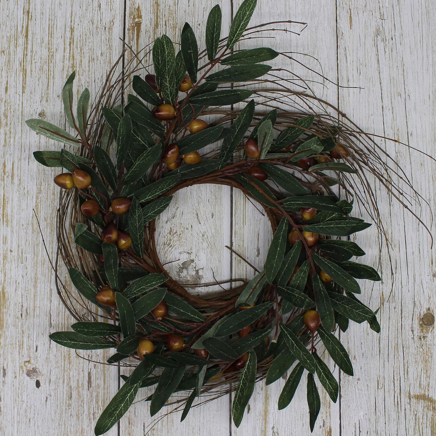 Rustic Country Artificial Olive Wreath 14 Inch