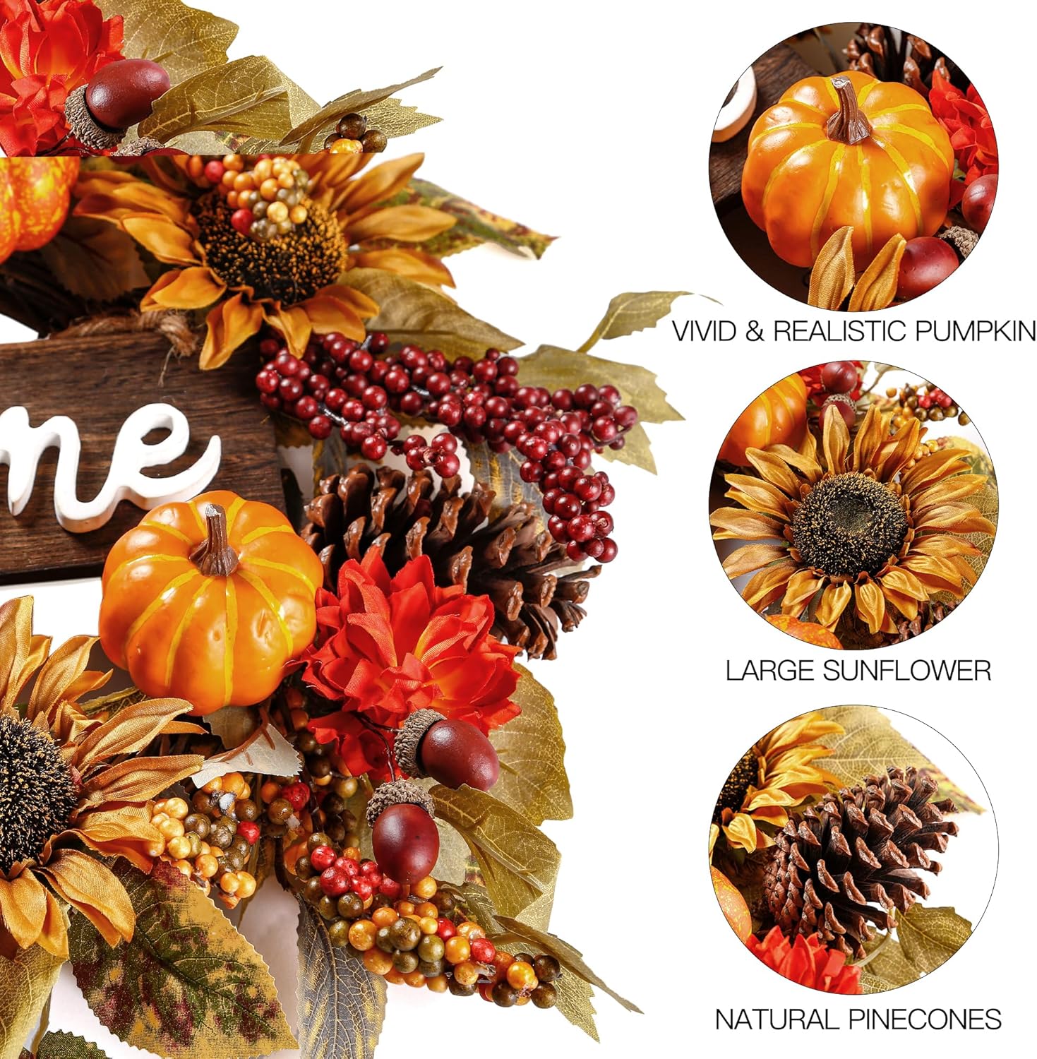 Sggvecsy Artificial Fall Wreath Autumn Decor