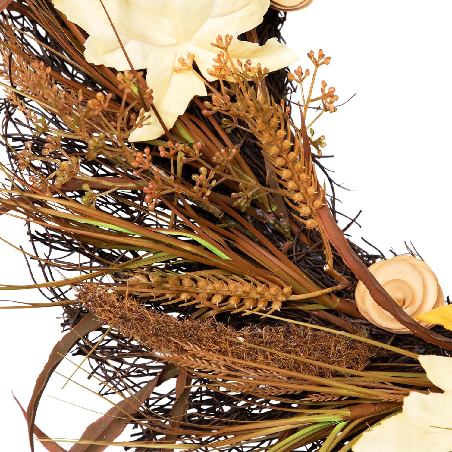 Northlight Autumn Harvest Cattail and Wheat Artificial Wreath Unlit 24 Inch Brown