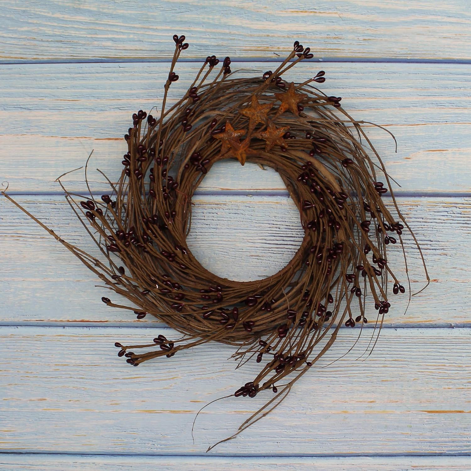 CVHOMEDECO Rustic Pip Berries and Twig Wreath 10 Inch Burgundy